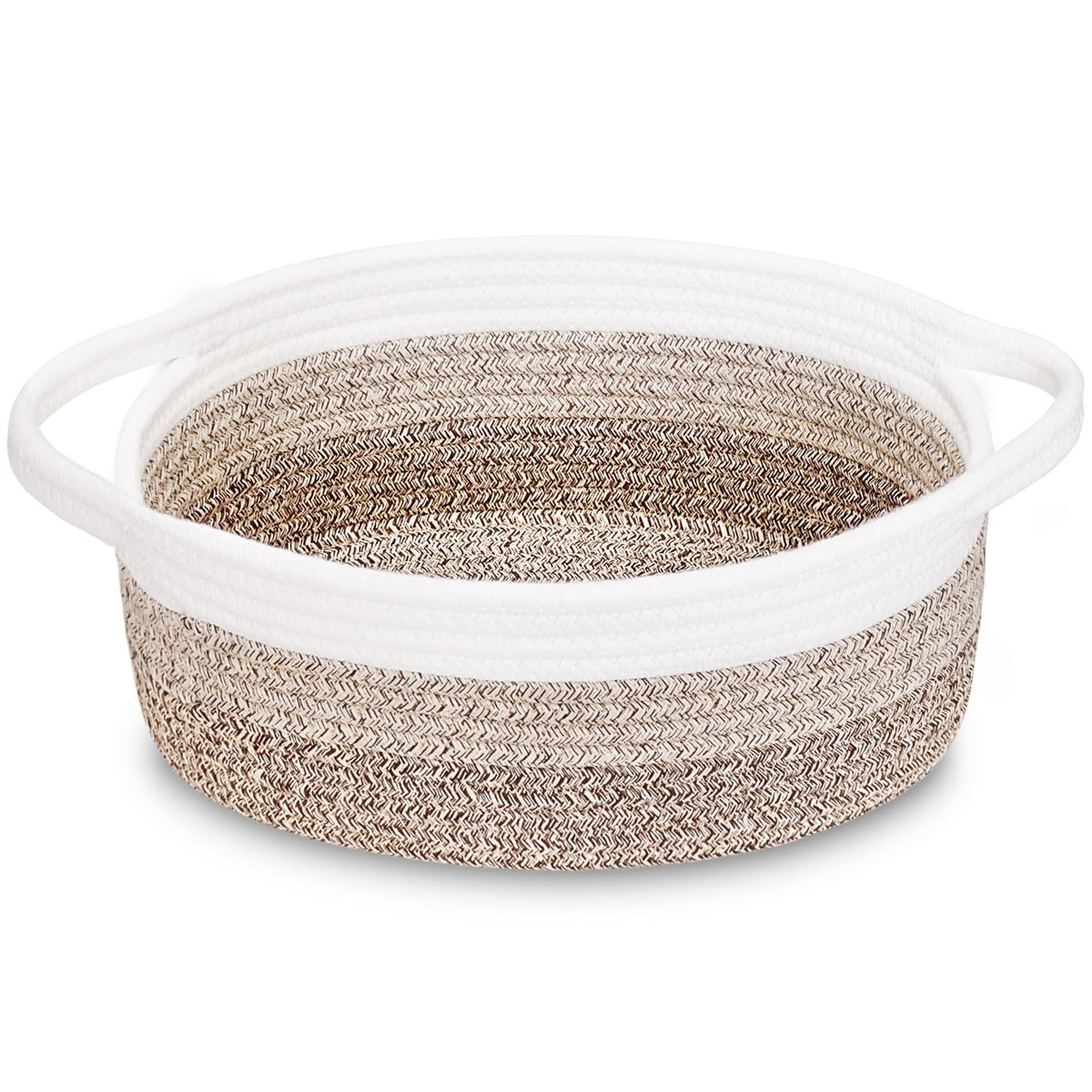 ABenkle Small Basket with Handles, Boho Decorative Rope Woven Dog Cat Toy Storage Bin Shelf Storage Organizer, Easter Christmas Gift Basket, 12"x8"x5", White