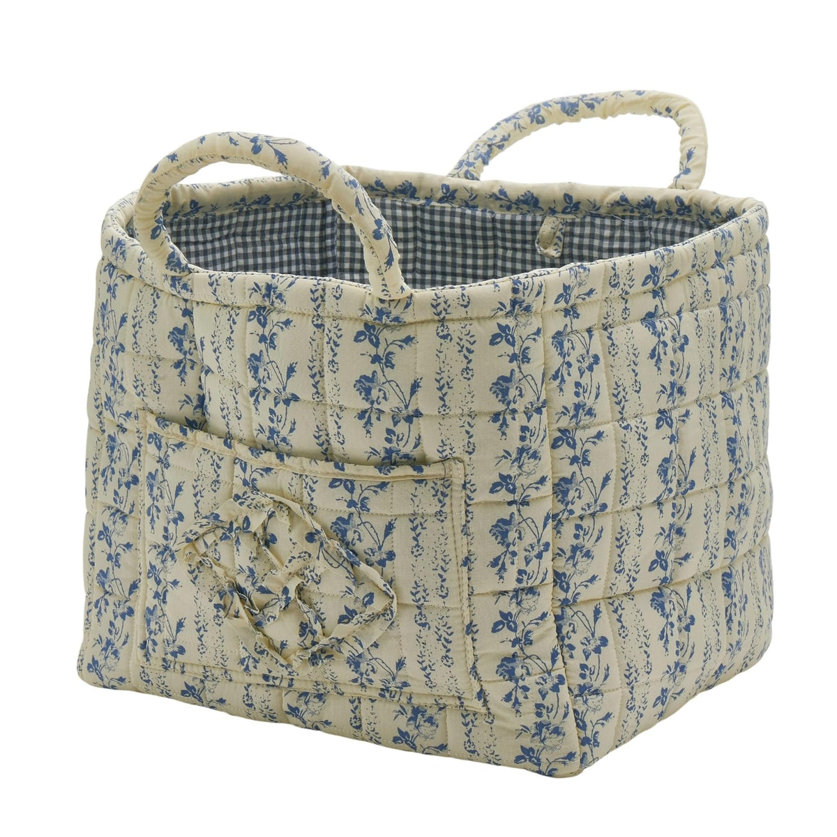 Quilted Fabric Storage Basket with Handles & Pocket, Foldable Laundry Hamper Boho Floral Print Organizer Bin for Home, Picnic, Office 12"x10"x10" (A-1)