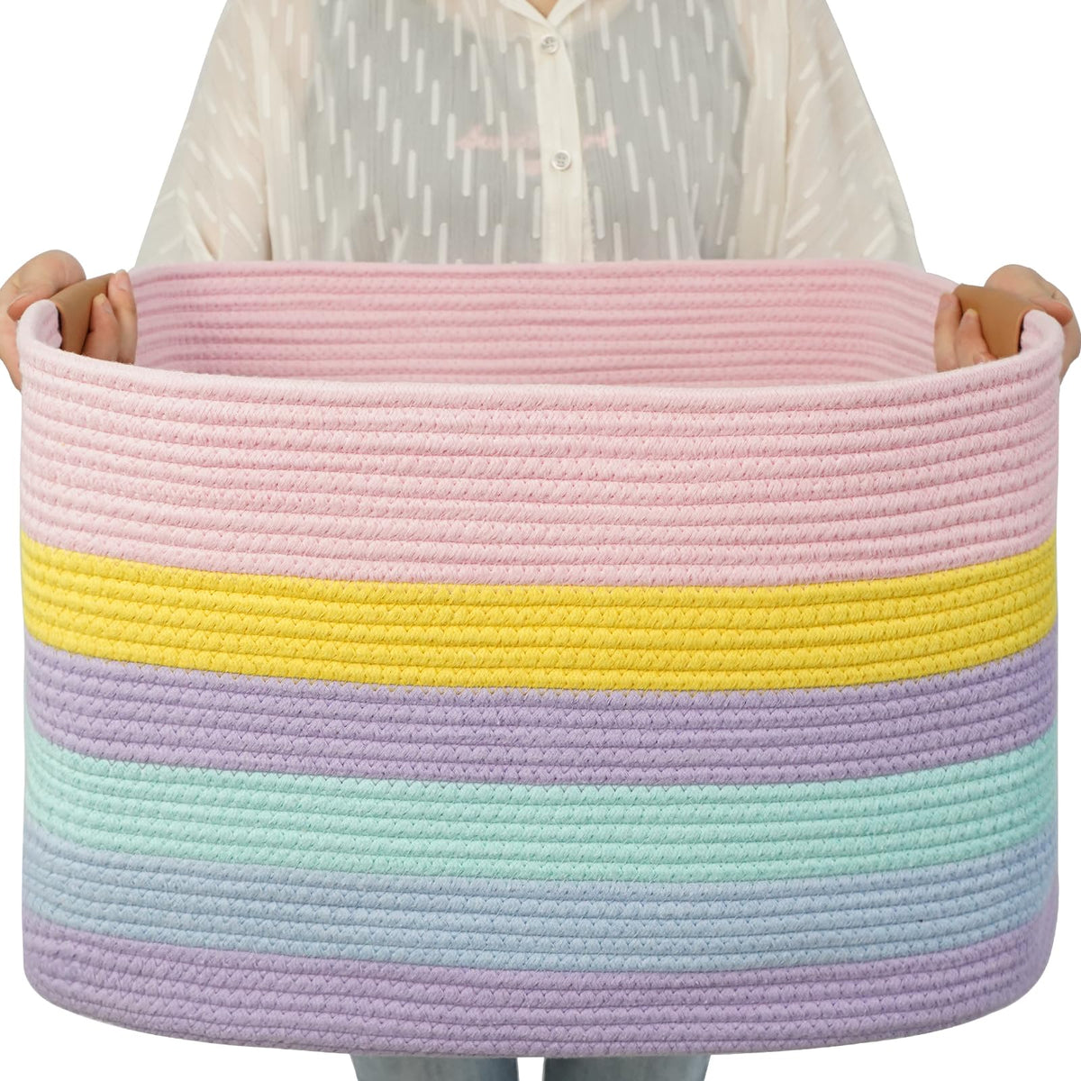danpinera Blanket Basket, 72L Woven Storage basket with Leather Handle, Eco-friendly Decorative Storage Organization in Bathroom & Living Room for Towels 22 ''*17 ''*11.8 '', Gradient Brown