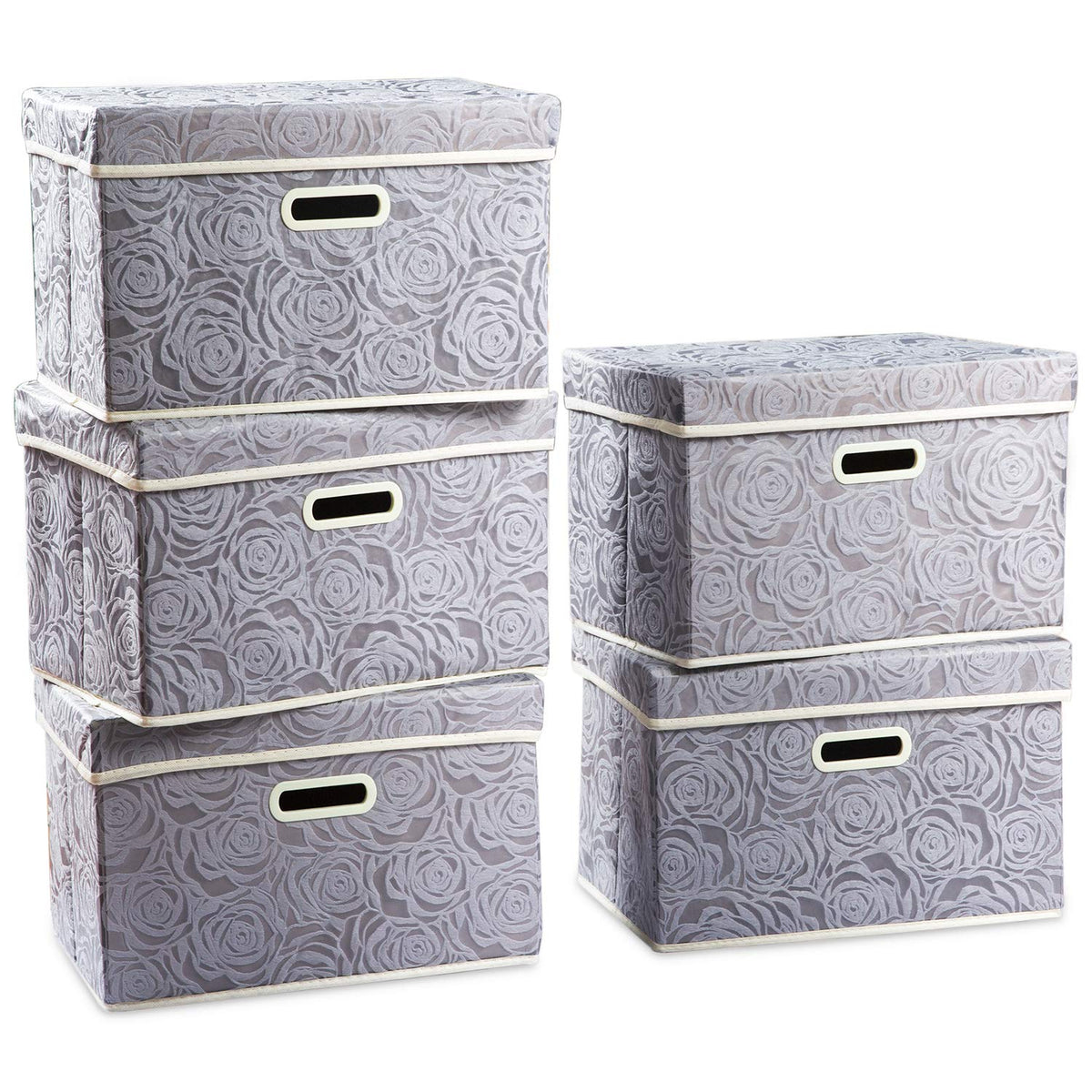 PRANDOM Larger Collapsible Storage Cubes with Lids Fabric Decorative Storage Bins Boxes Organizer Containers Baskets with Cover Handles for Bedroom Closet Living Room Blue 17.7x11.8x11.8 Inch 3 Pack