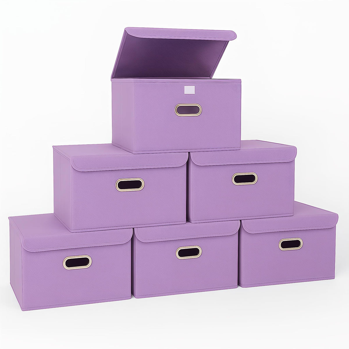 STOREONE Fabric Storage Cube Bins Foldable Organizer Container Collapsible Basket with Lids and Metal Handles, for Home, Bedroom, Closet 3 Pcs (Navy Blue)