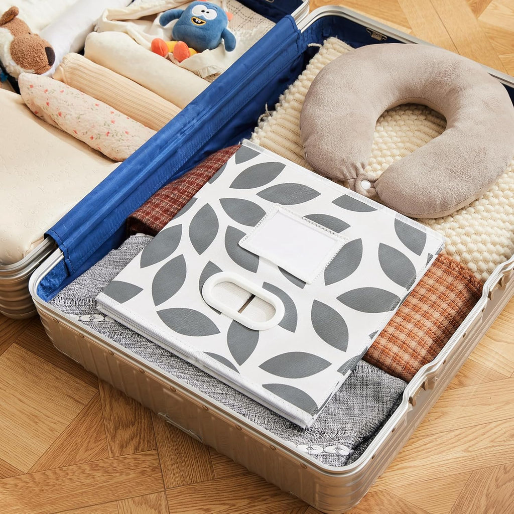 MAX Houser Foldable Fabric Storage Bins with Dual Plastic Handles, Grey