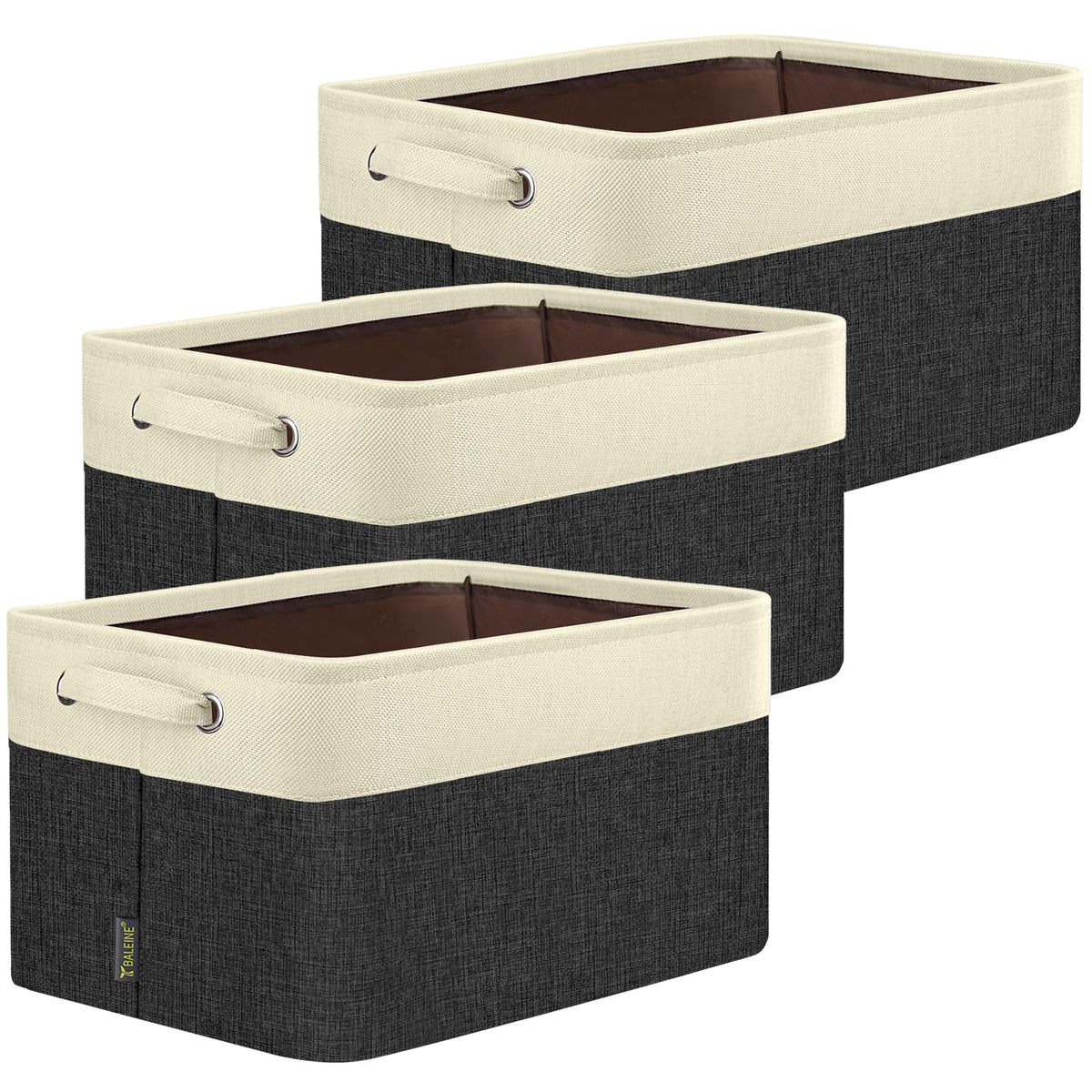 BALEINE 3 Pack Fabric Closet Storage Bins for Shelves, Linen Closet Organizers and Storage, Decorative Baskets for Organizing, Shelf, Clothes, Home, Office (Grey, 15"x11"x9.5")