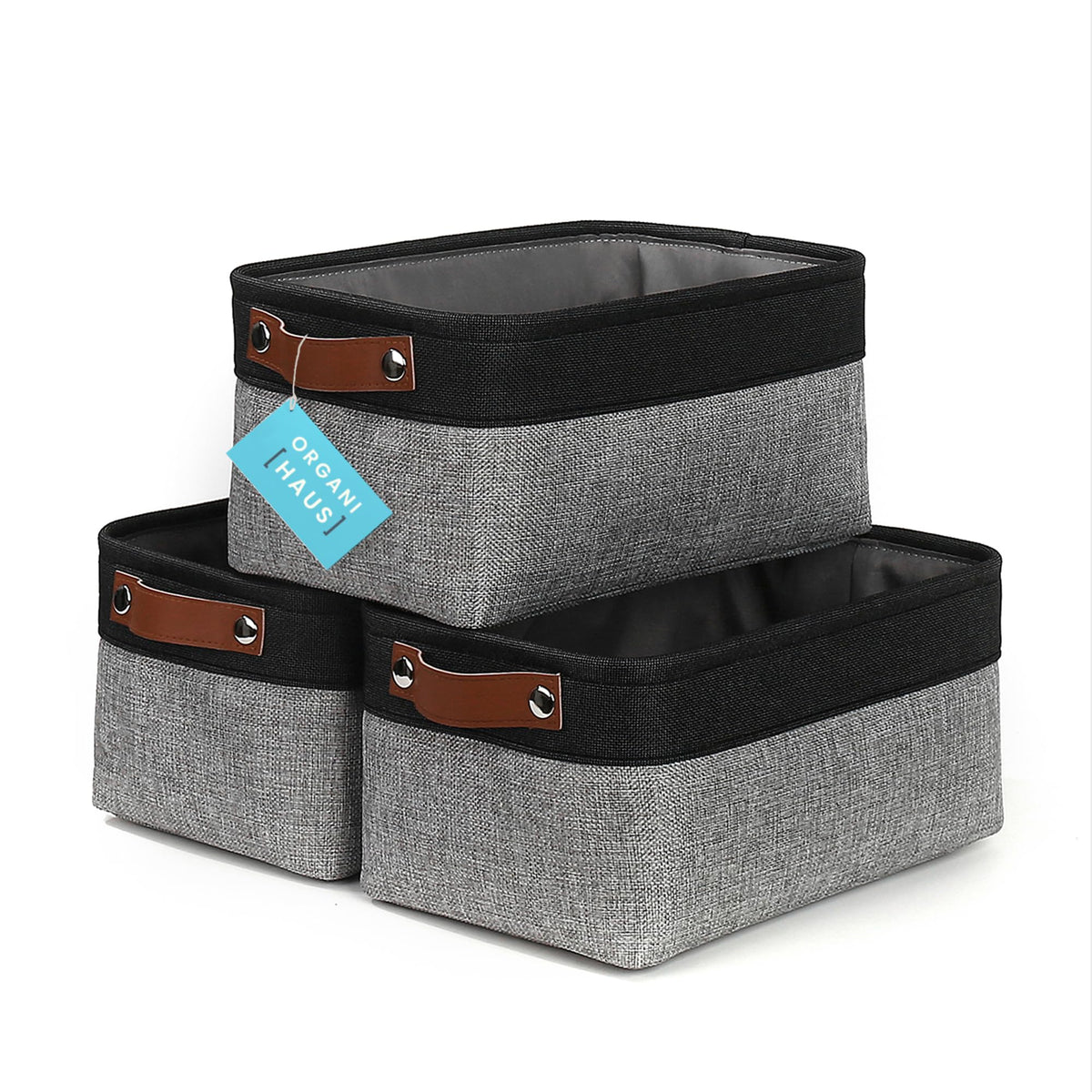 OrganiHaus 16x12.5in Storage Baskets, 3 Pack - Fabric Bins for Shelves