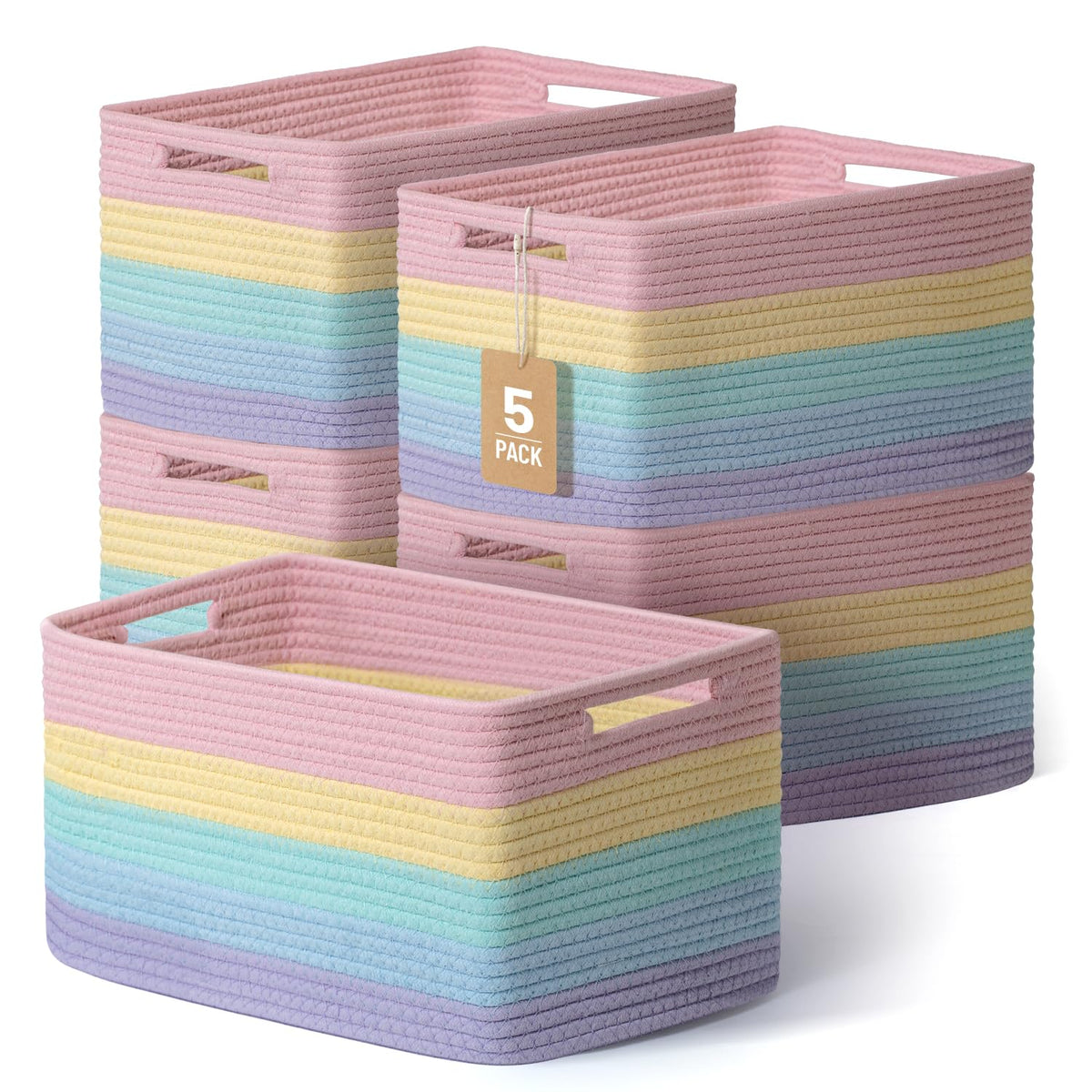 5 Pack Woven Storage Baskets, Decorative Storage Bins for Organizing