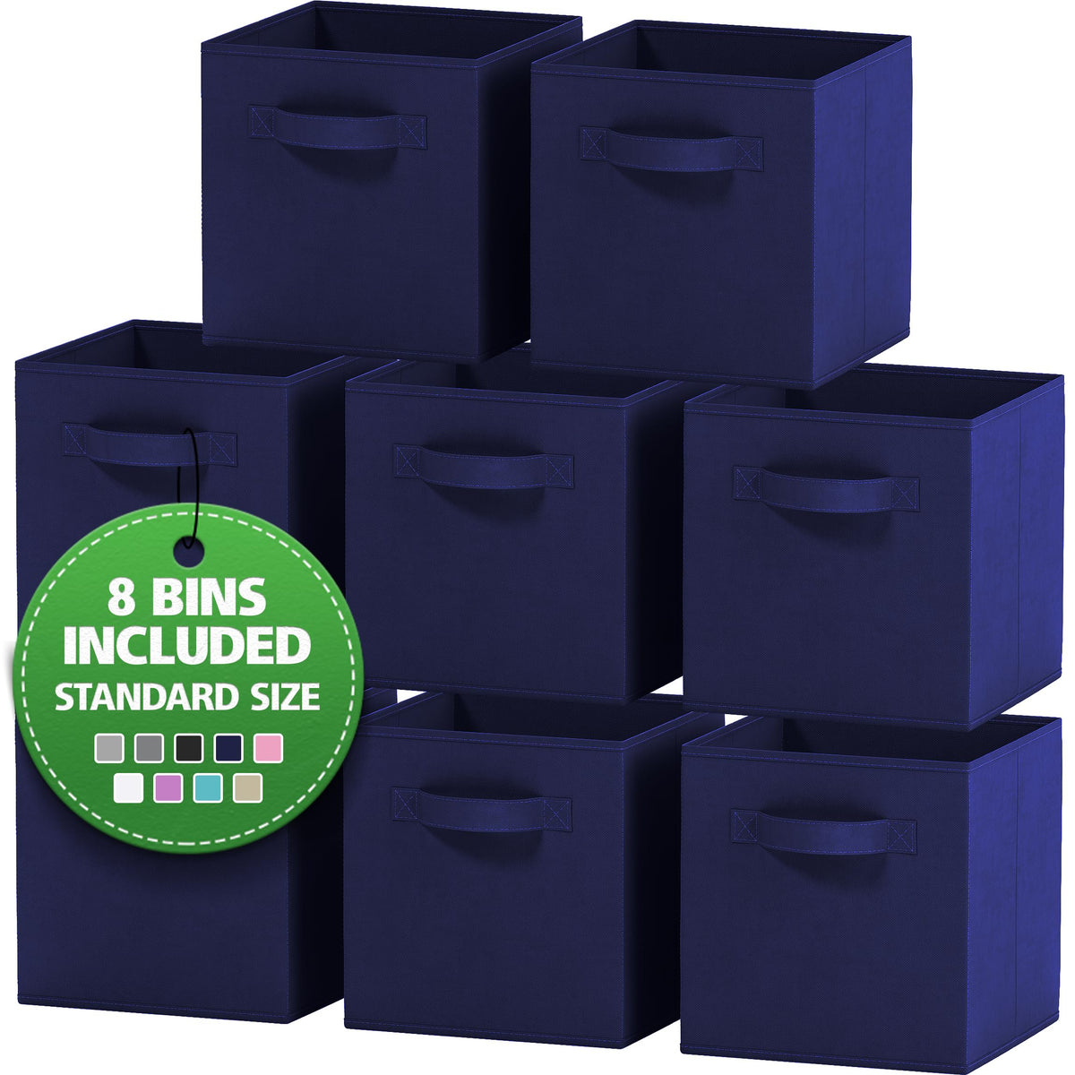 Storage Cubes Pack Of 8 - Standard Size Cube Storage Bin 10.5x10.5x11 With Dual Handles For Easy Carrying- Fabric Storage Bins Collapsible (Black)