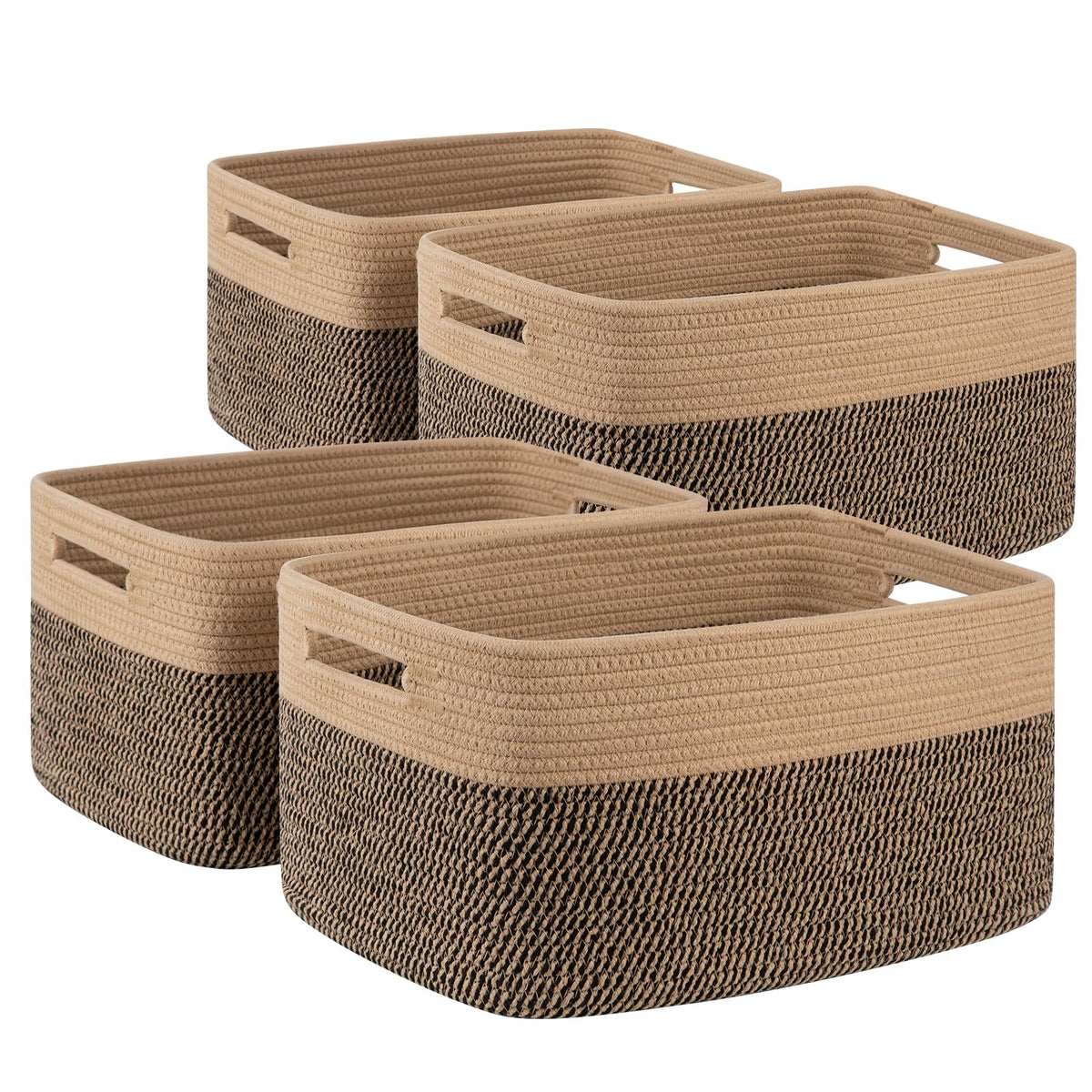 4 Pack Storage Baskets for Organizing, Woven Baskets for Shelves - Perfect for Toys, Books, Towels, and Clothes, Durable Gift Basket Bins Toy Storage, 12.7''Lx9''Wx7.8''H, Brown & White