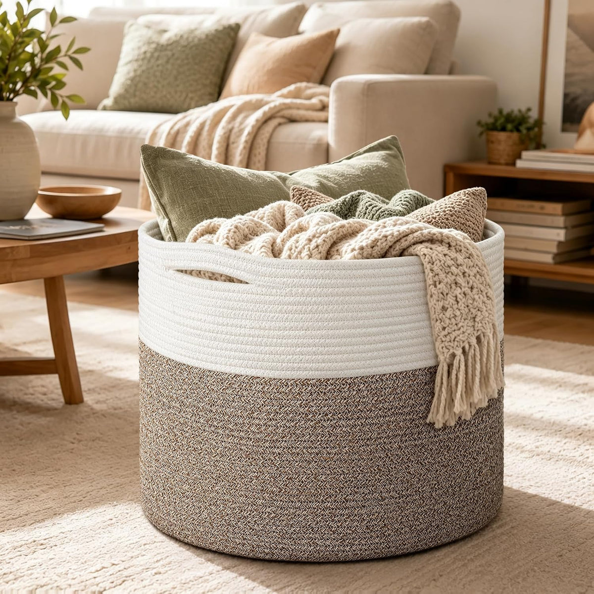 Goodpick Woven Rope Basket for Blankets Fit Nursery & Living Room, 45L