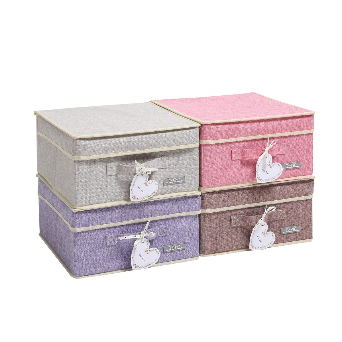 YueYue Cloth Foldable Fabric Bins Box Storage - 2 Pack 12.4 X 12 X 6.7 Inch Storage Bins With Lids Organizer Basket Gray - Bins Storage Shelves Closet Boxes Pack Collapsible