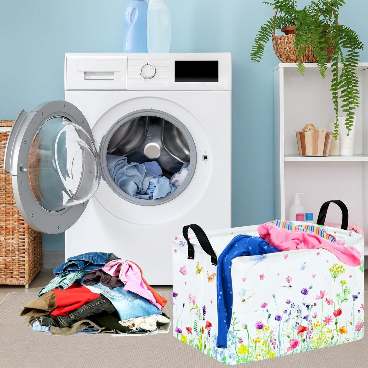 Spring Flower Gift Storage Basket Rectangle Storage Organizer for Nursery Hamper Home Bedroom Laundry Hamper Shelf Baskets.