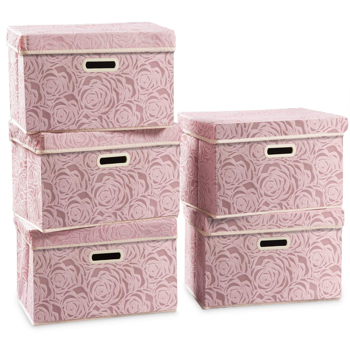 PRANDOM Larger Collapsible Storage Cubes with Lids Fabric Decorative Storage Bins Boxes Organizer Containers Baskets with Cover Handles for Bedroom Closet Living Room Blue 17.7x11.8x11.8 Inch 3 Pack