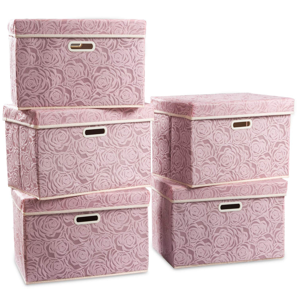 PRANDOM Larger Collapsible Storage Cubes with Lids Fabric Decorative Storage Bins Boxes Organizer Containers Baskets with Cover Handles for Bedroom Closet Living Room Blue 17.7x11.8x11.8 Inch 3 Pack