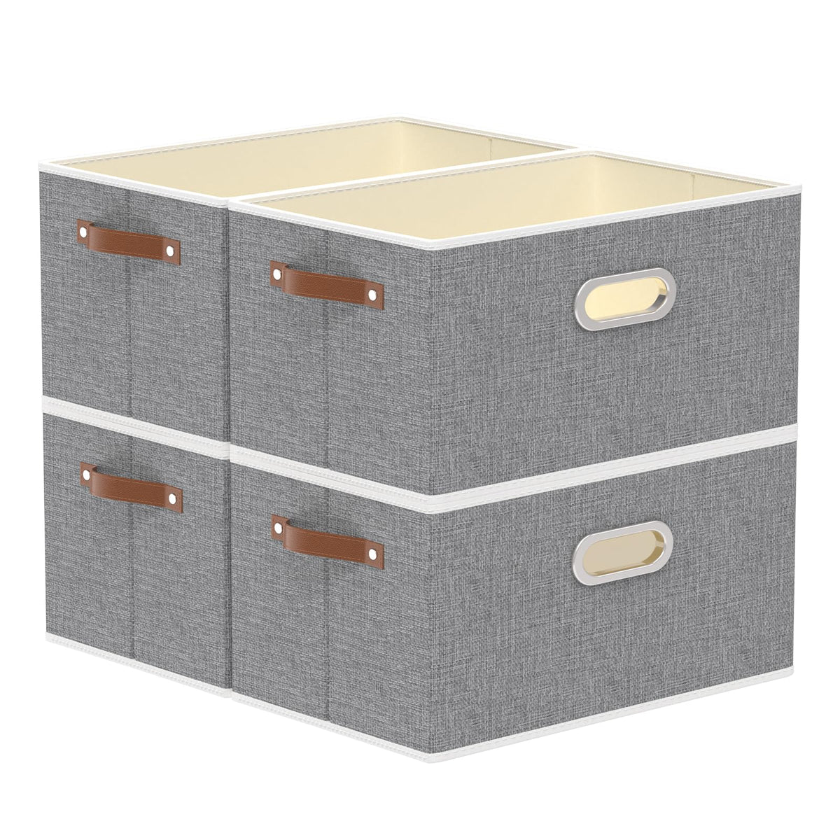 Yawinhe Fabric Storage Baskets,13.0x9.1x7.9in,White/Grey,4-Pack