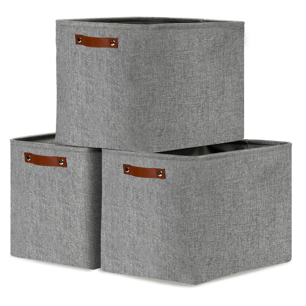 DULLEMELO Fabric Storage Bins for Laundry, Home, Foldable Storage Baskets for Shelves, Toys, Collapsible Storage Bins for Office, Closet,Bedroom(White&Khaki,L-15"x11"x9.5",4-Pack)