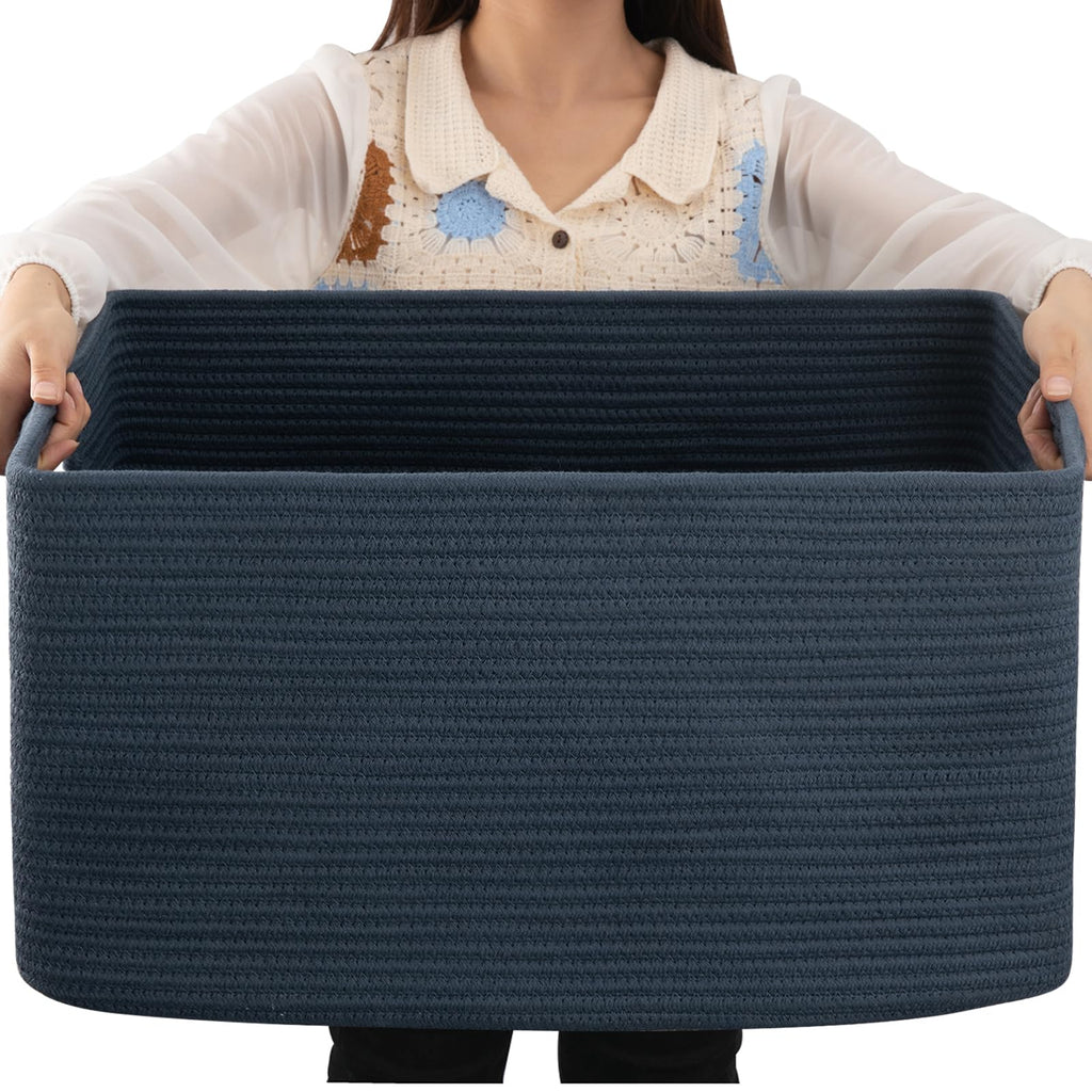 OIAHOMY 75L Large Blanket Basket Woven Cotton Rope Storage Basket Brown