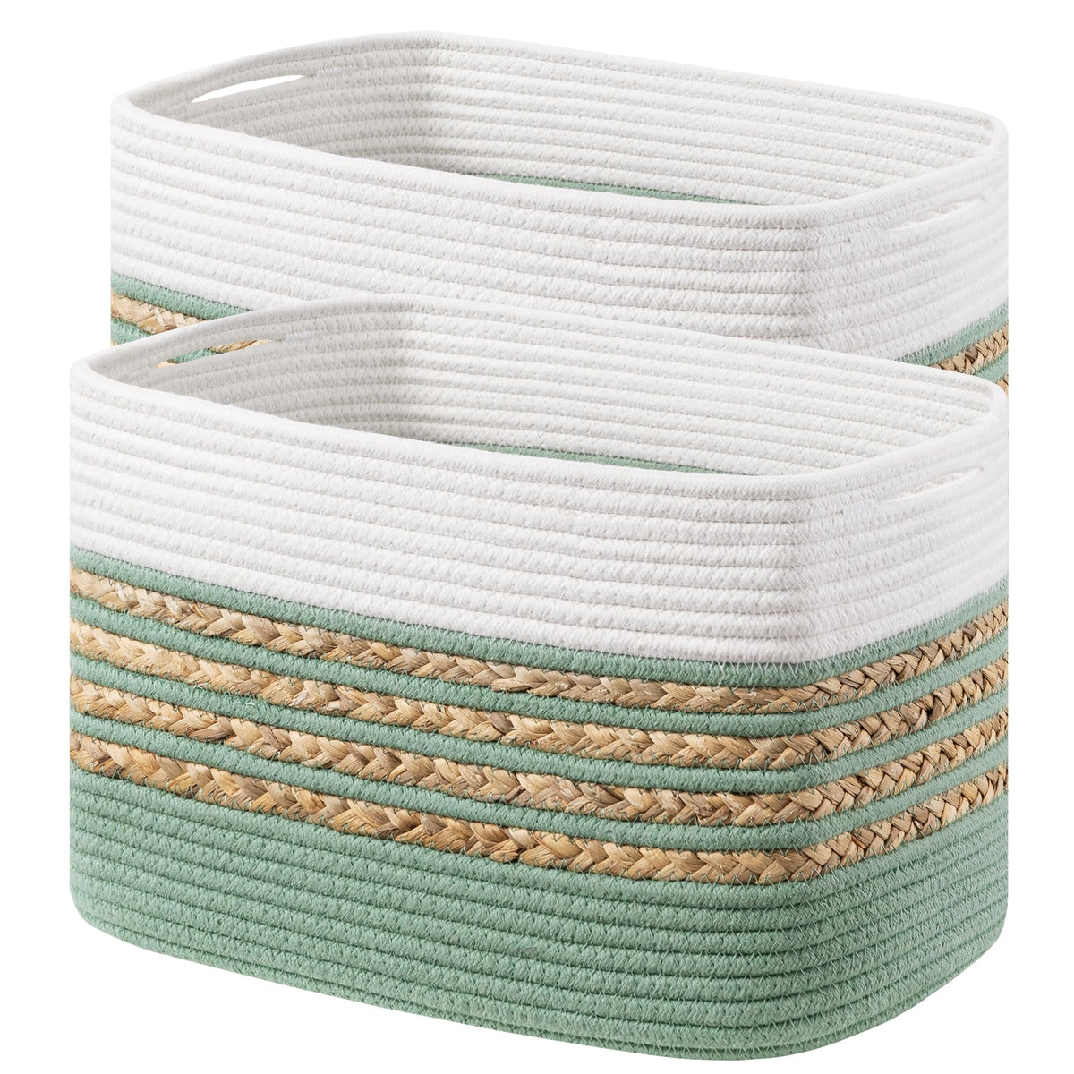 UBBCARE 4 Pack Baskets for Organizing, Woven Storage Baskets for Toys and Towel, Rectangle Cotton Rope Basket with Handles, 14''L x 8''W x9''H, Green