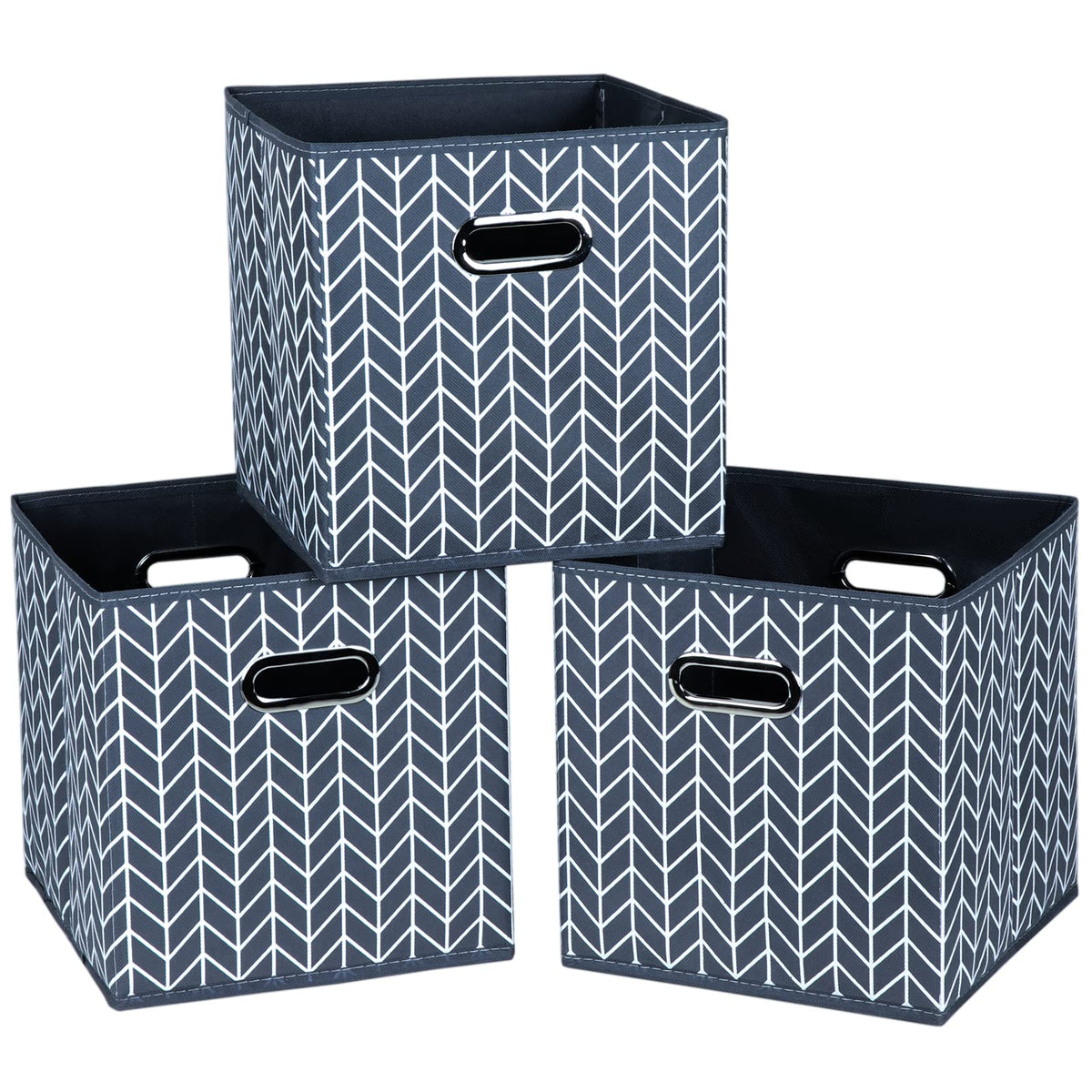 Fabric Cloth Storage Bins,Cube Organizer with Dual Handles Foldable Baskets for Home Bedroom,Set of 3, Black