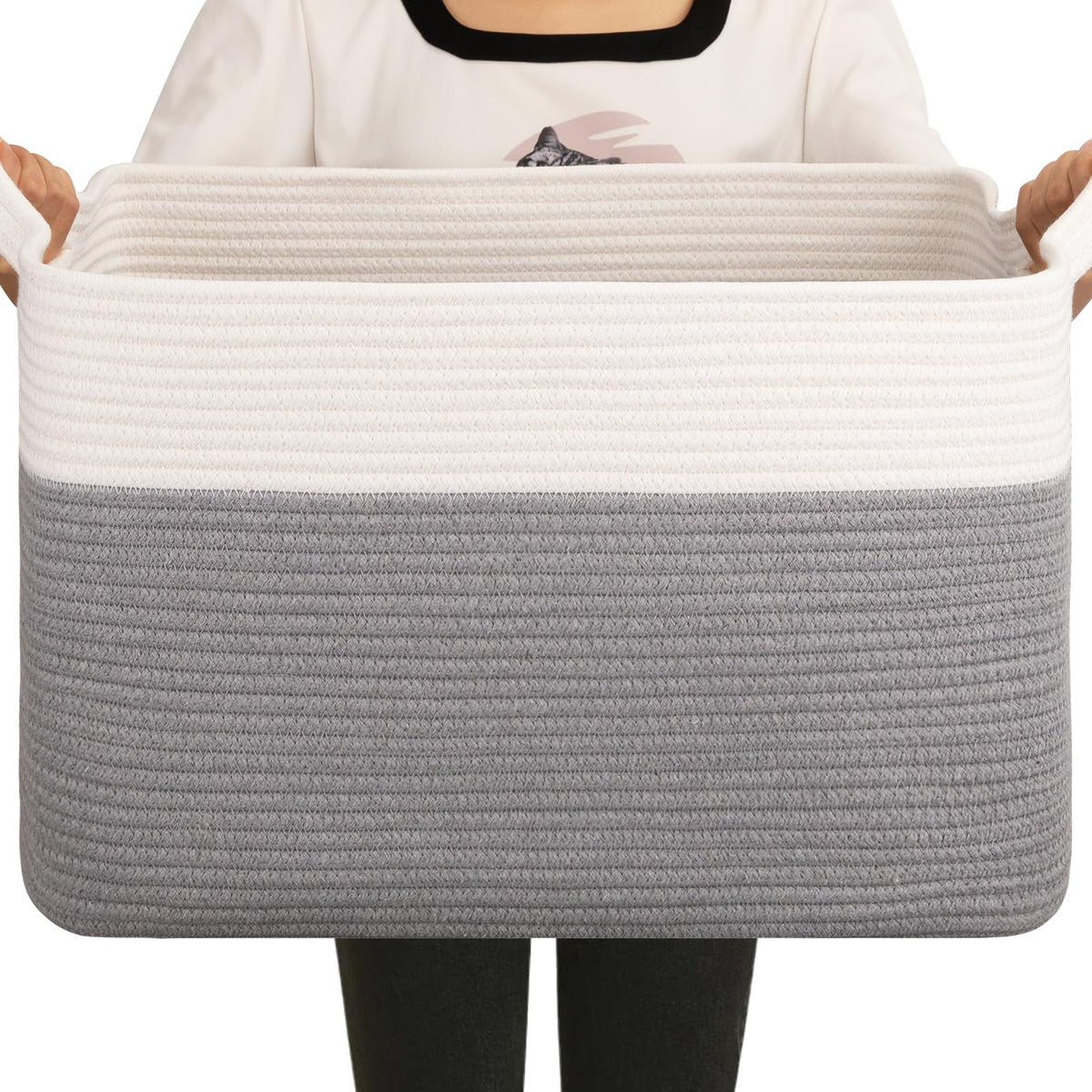 OIAHOMY Large Blanket Basket, 65L Cotton Rope Woven Laundry Basket, Toy Bin for Baby Room, Container for Blanket Storage in Living Room, 20''×16''×12'', Gradient Brown
