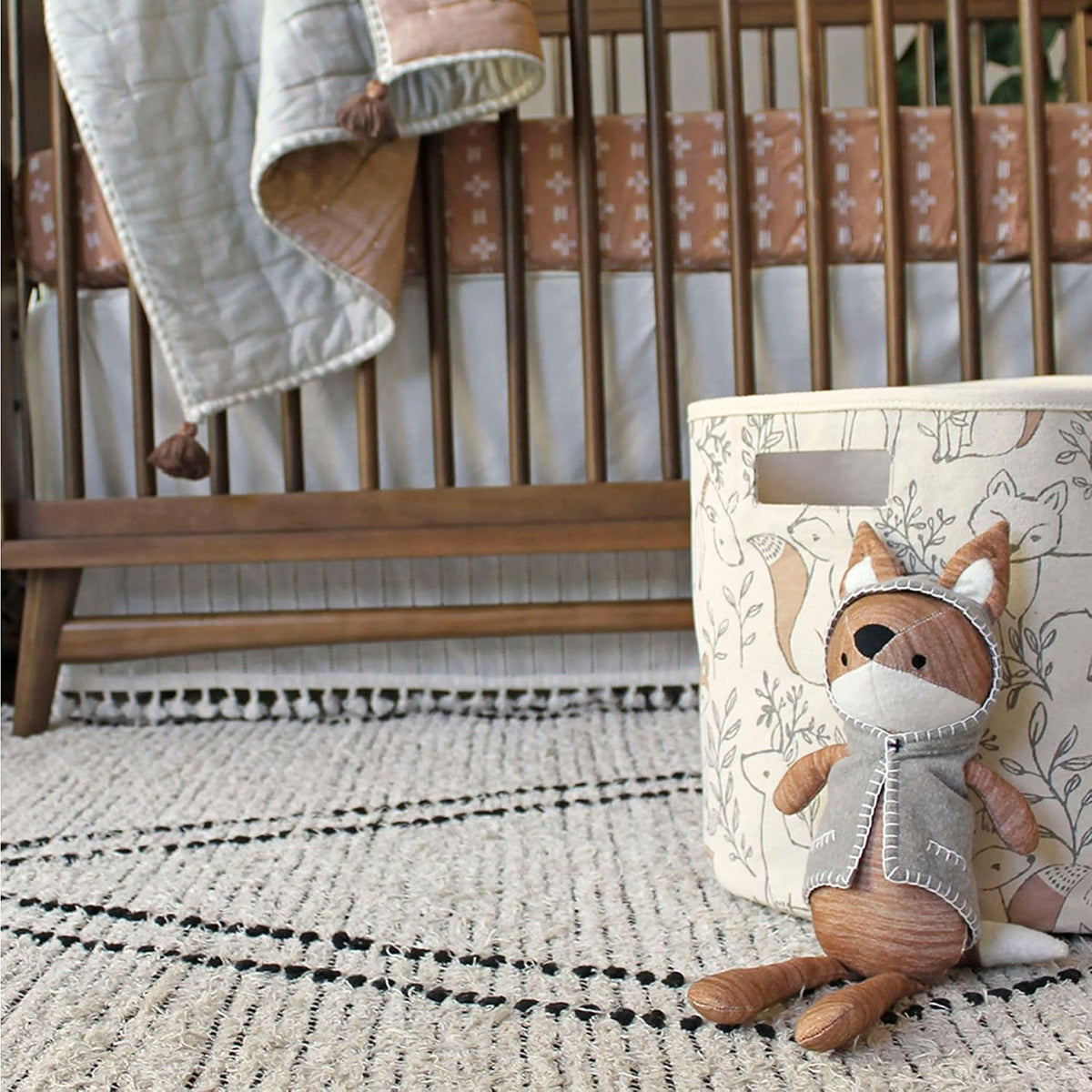 Crane Baby Fabric Round Nursery Storage Basket, Toy Storage, Woodland Nursery Decor, 13"x12", Toy Basket, Baby Storage Organizer, Toy Organizers and Storage Bins, Baby Organizers and Storage, Toy Bins