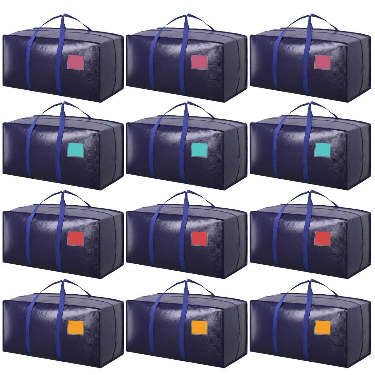 6 Pack Moving Bags Heavy Duty 210GSM with Full-Open Side Zipper, 93L 220lbs Waterproof Foldable Storage Totes for College Dorm Move-In, Moving Boxes Alternative & Home Organization, Blue