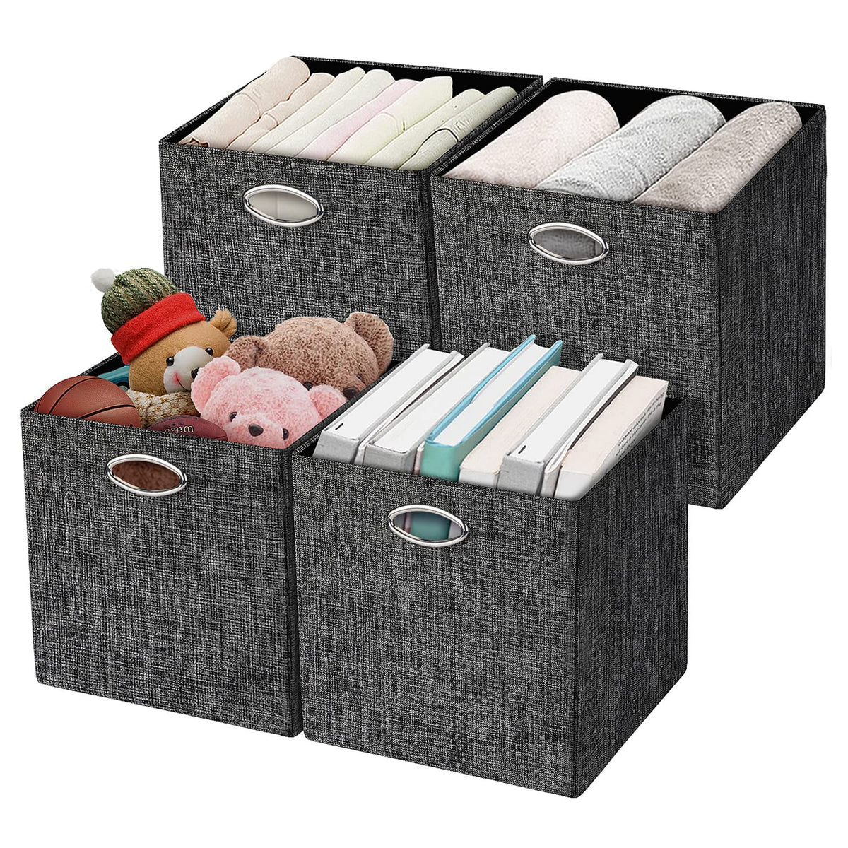 Posprica 3X Thicker Fabric Storage Cubes 13 inch Collapsible Storage Bins for Organization, Cubby Storage Baskets for Organizing Shelf Cabinet Bookcase Boxes, Set of 4, Coffee