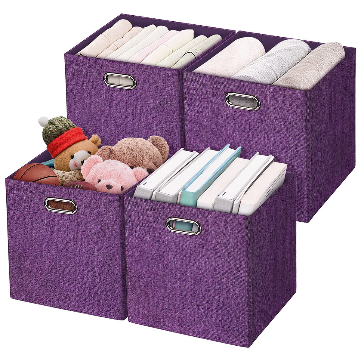 Posprica 3X Thicker Fabric Storage Cubes 13 inch Collapsible Storage Bins for Organization, Cubby Storage Baskets for Organizing Shelf Cabinet Bookcase Boxes, Set of 4, Coffee