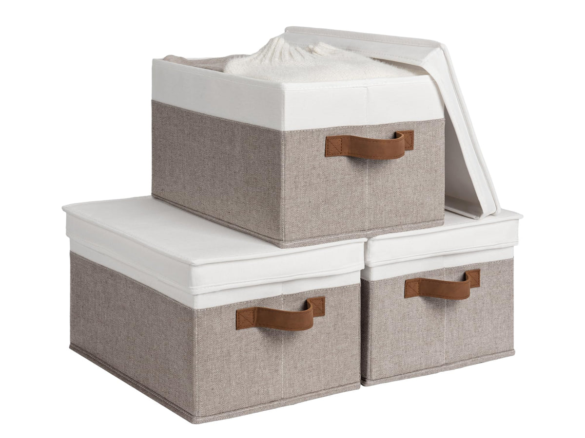 StorageWorks Fabric Storage Bins, Storage Basket with Lid, Closet Bins