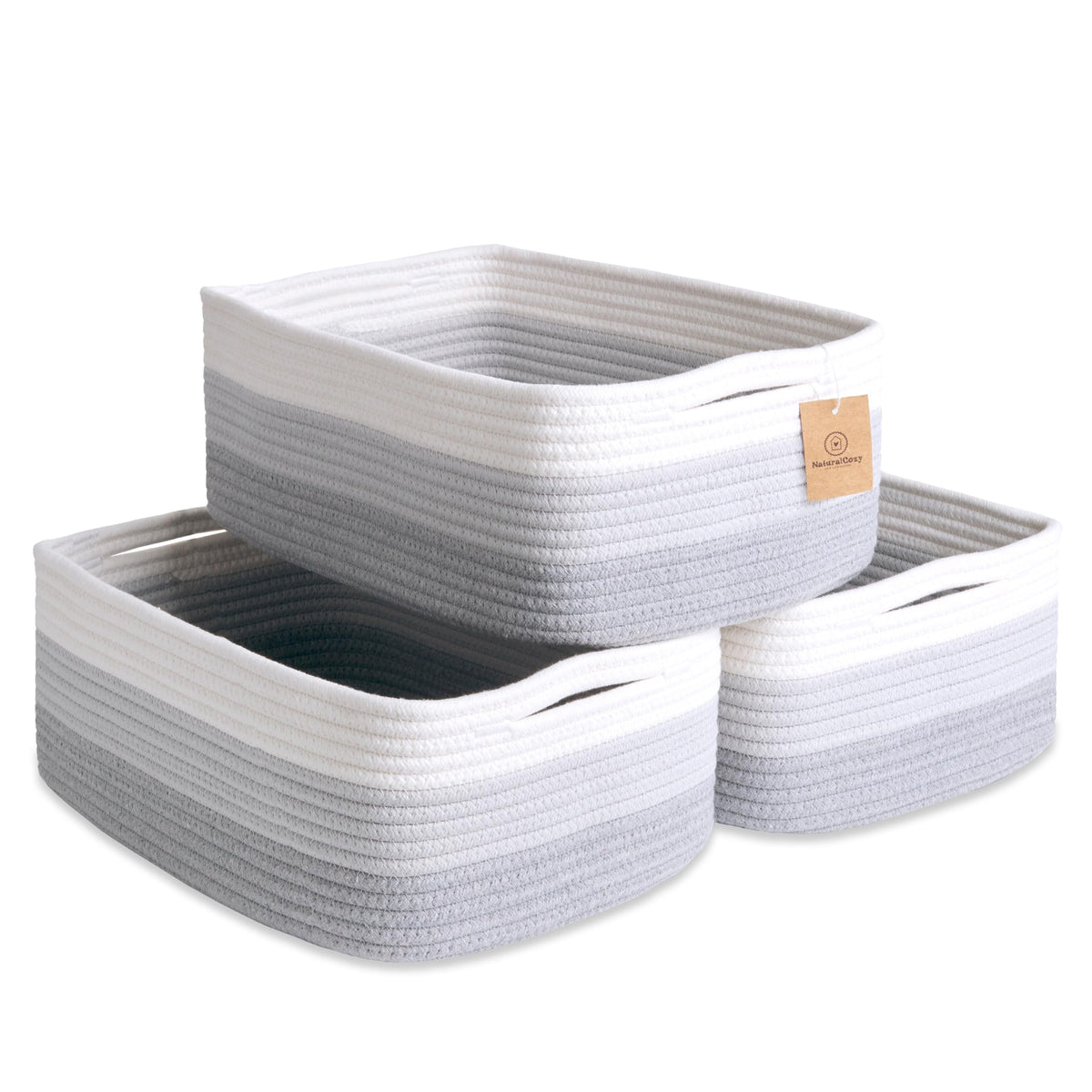 Woven Rope Baskets for Organizing, 3 Pack, 15.5 x 11 x 5.5" Storage Bins