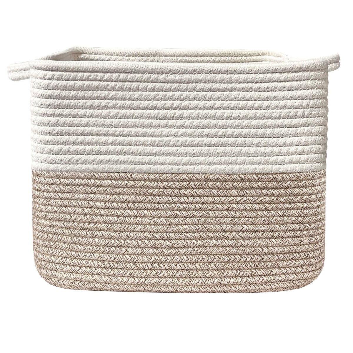 COMFY-HOMI Cotton Rope Woven Basket with Handles for Shelves,Toys,Book, Cloth Storage Baskets Bin for Organizing- 1 PCSToy Decorative Organizer for Living Room, Bathroom
