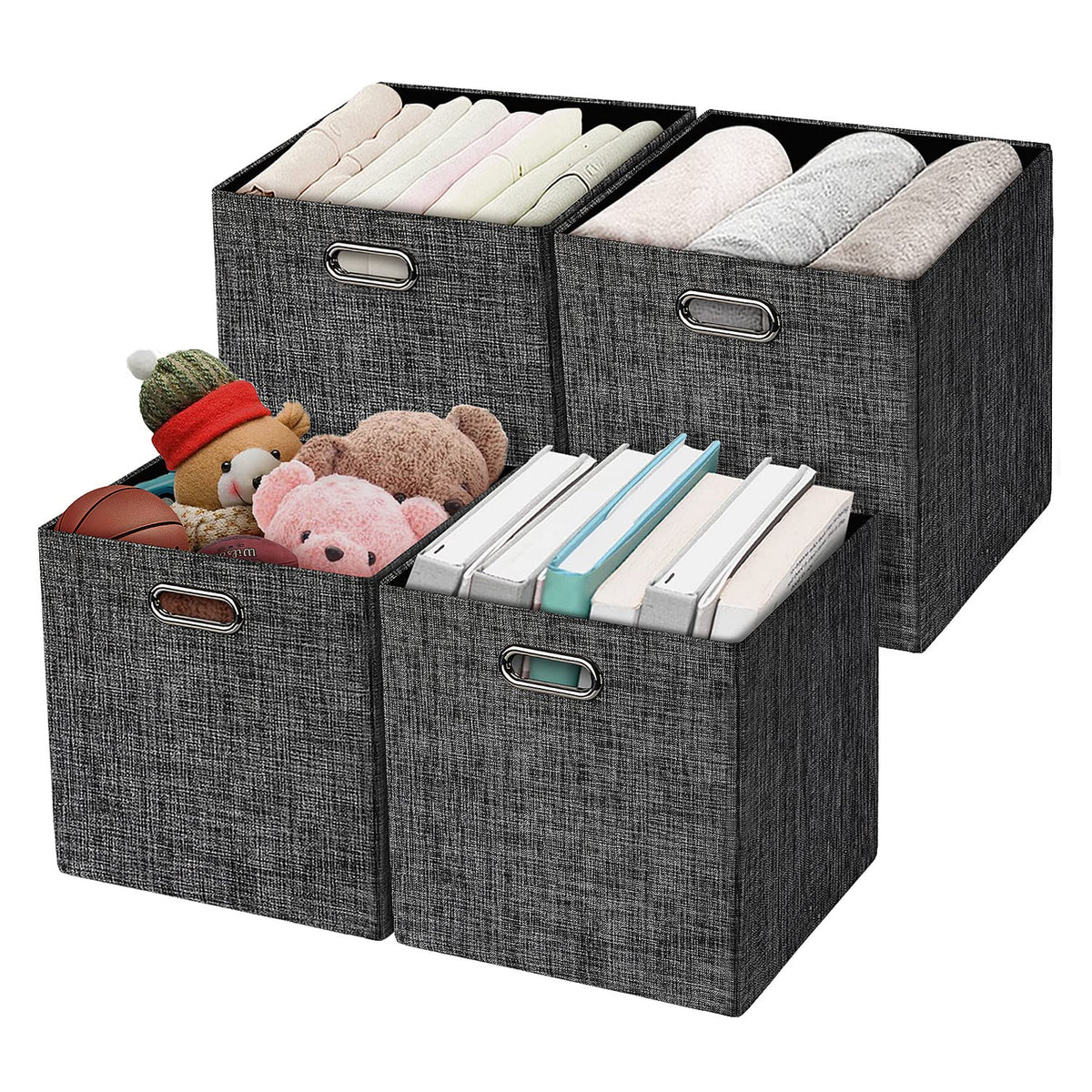 Posprica 3X Thicker Fabric Storage Cubes 13 inch Collapsible Storage Bins for Organization, Cubby Storage Baskets for Organizing Shelf Cabinet Bookcase Boxes, Set of 4, Coffee