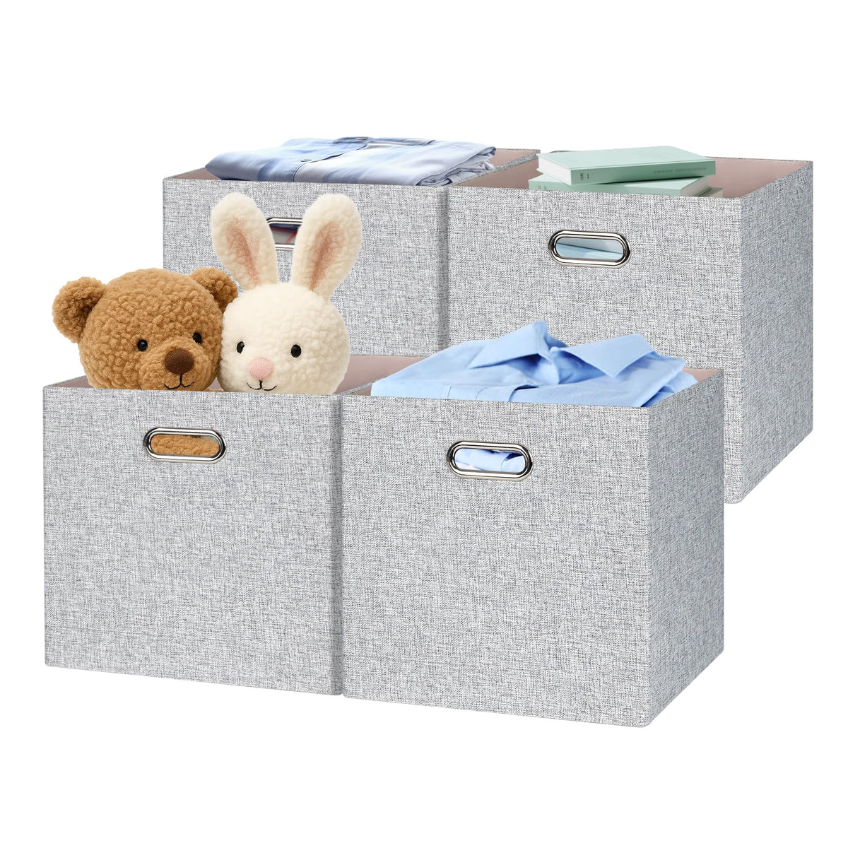 Posprica 3X Thicker Fabric Storage Cubes 13 inch Collapsible Storage Bins for Organization, Cubby Storage Baskets for Organizing Shelf Cabinet Bookcase Boxes, Set of 4, Coffee