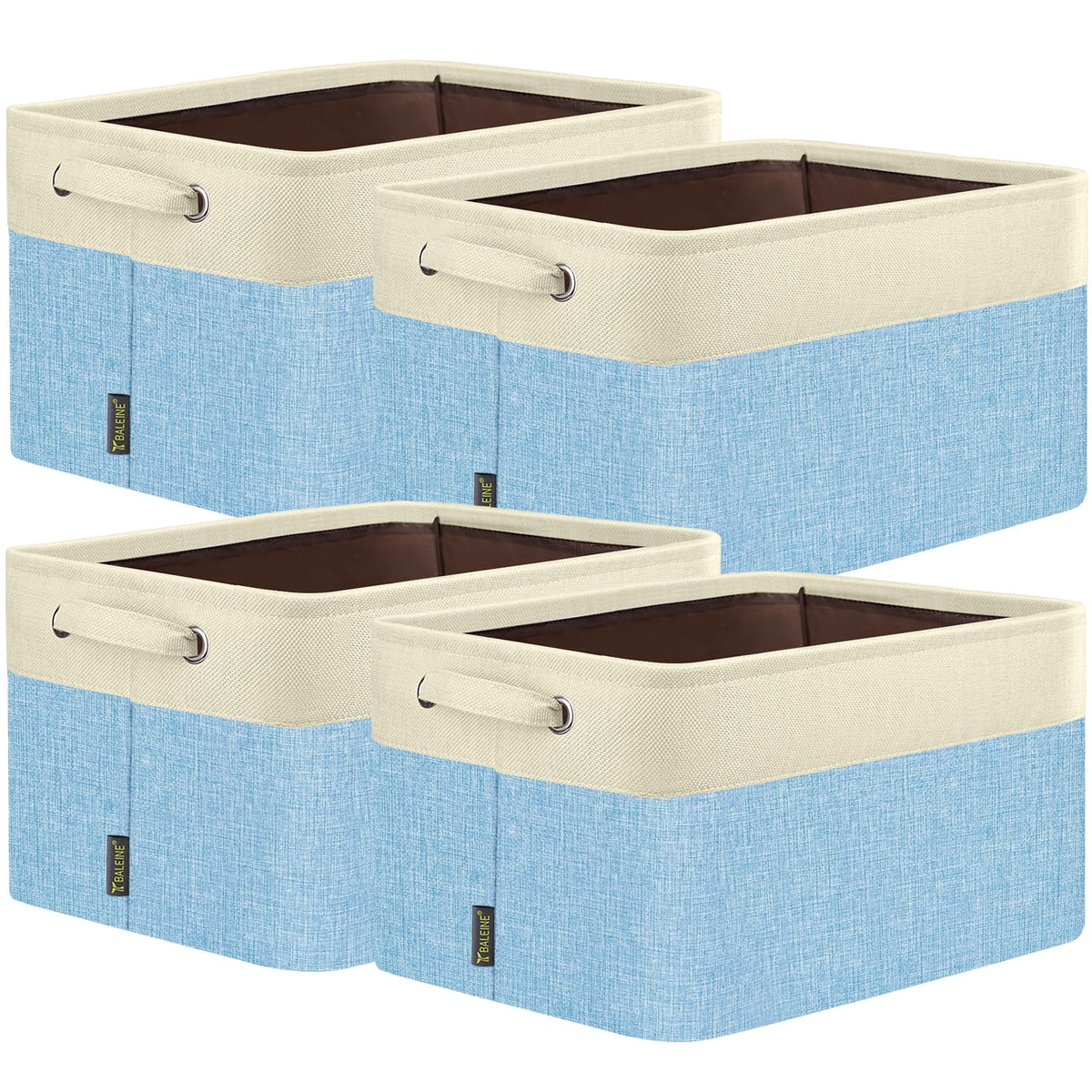 BALEINE 3 Pack Fabric Closet Storage Bins for Shelves, Linen Closet Organizers and Storage, Decorative Baskets for Organizing, Shelf, Clothes, Home, Office (Grey, 15"x11"x9.5")