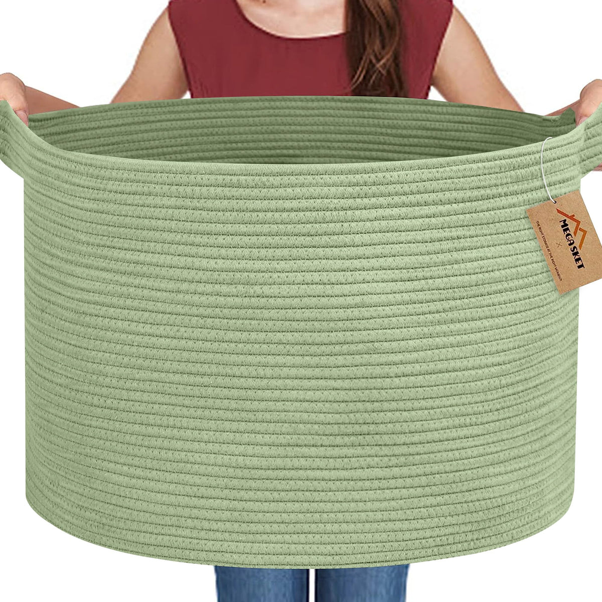 MEGASKET Large Black Blanket Basket, 22" X 22" X 14" Woven Rope Bin for Storage, Kids Dog Toy Storage Box Organizer Bins, Blanket Holder for Living Room, Decorative Wicker Basket for Organizing