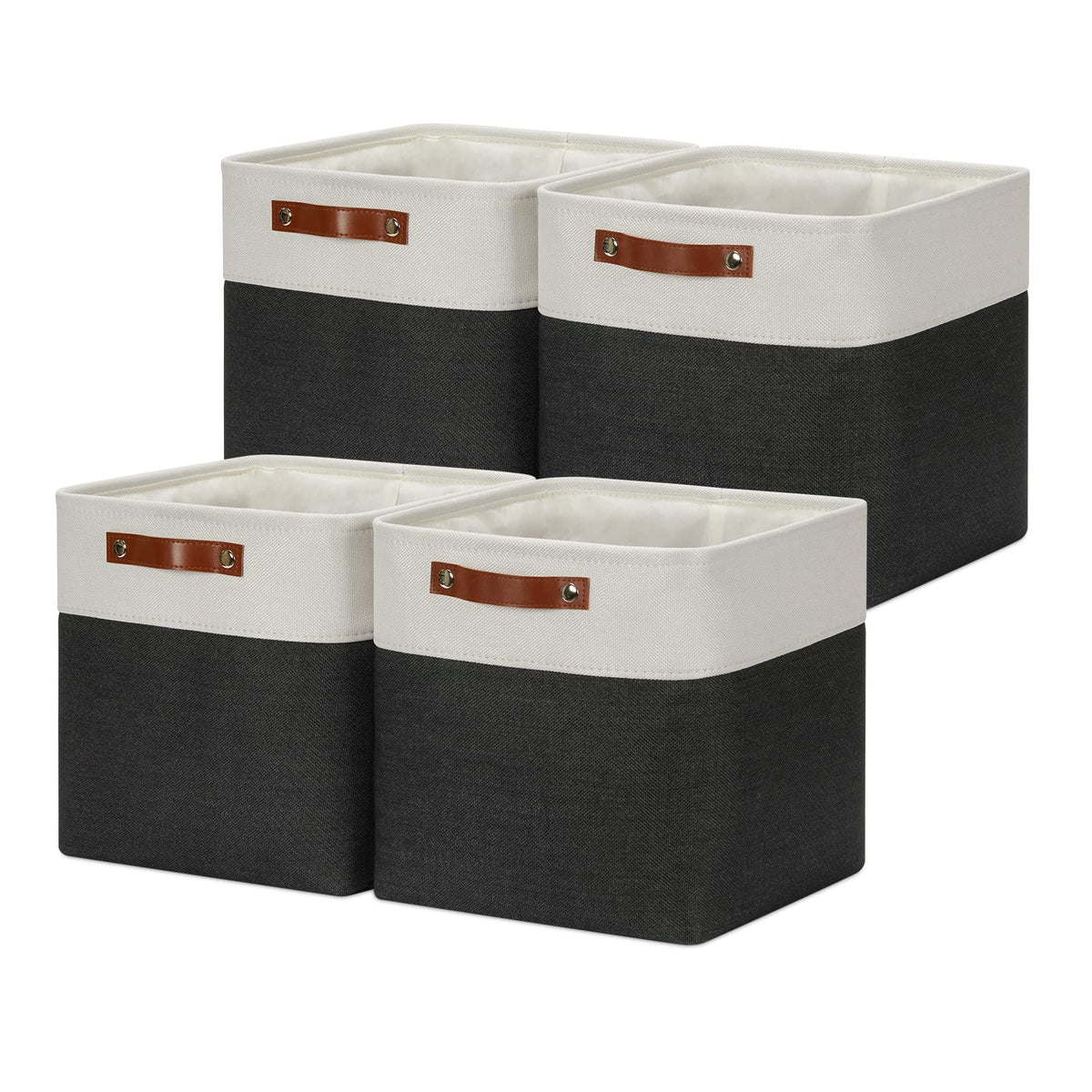 DULLEMELO Fabric Storage Bins for Laundry, Home, Foldable Storage Baskets for Shelves, Toys, Collapsible Storage Bins for Office, Closet,Bedroom(White&Khaki,L-15"x11"x9.5",4-Pack)
