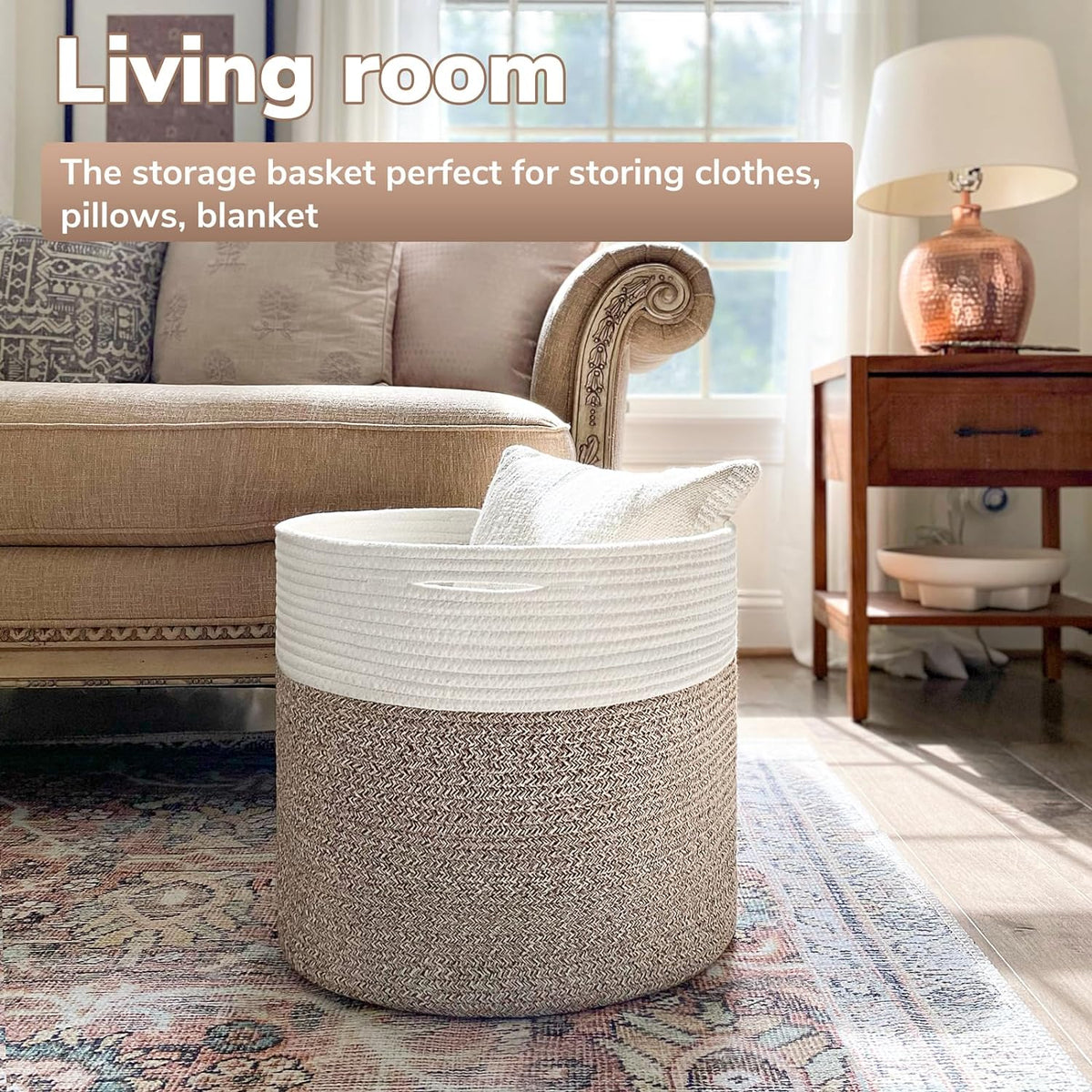 Goodpick Woven Rope Basket for Blankets Fit Nursery & Living Room, 45L