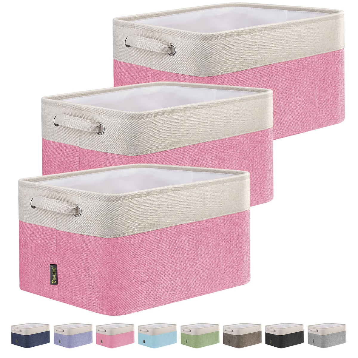 BALEINE 3 Pack Fabric Closet Storage Bins for Shelves, Linen Closet Organizers and Storage, Decorative Baskets for Organizing, Shelf, Clothes, Home, Office (Grey, 15"x11"x9.5")