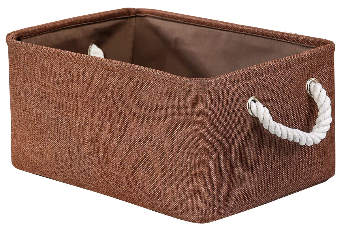 TheWarmHome Storage Basket for Organizing - Medium 3 Pack 14x10x7 inch Fabric Storage Cubes for Shelves with Rope, Collapsible Storage Bin for Organizer Closet Cloth Gift Toy (White & Jean Blue)