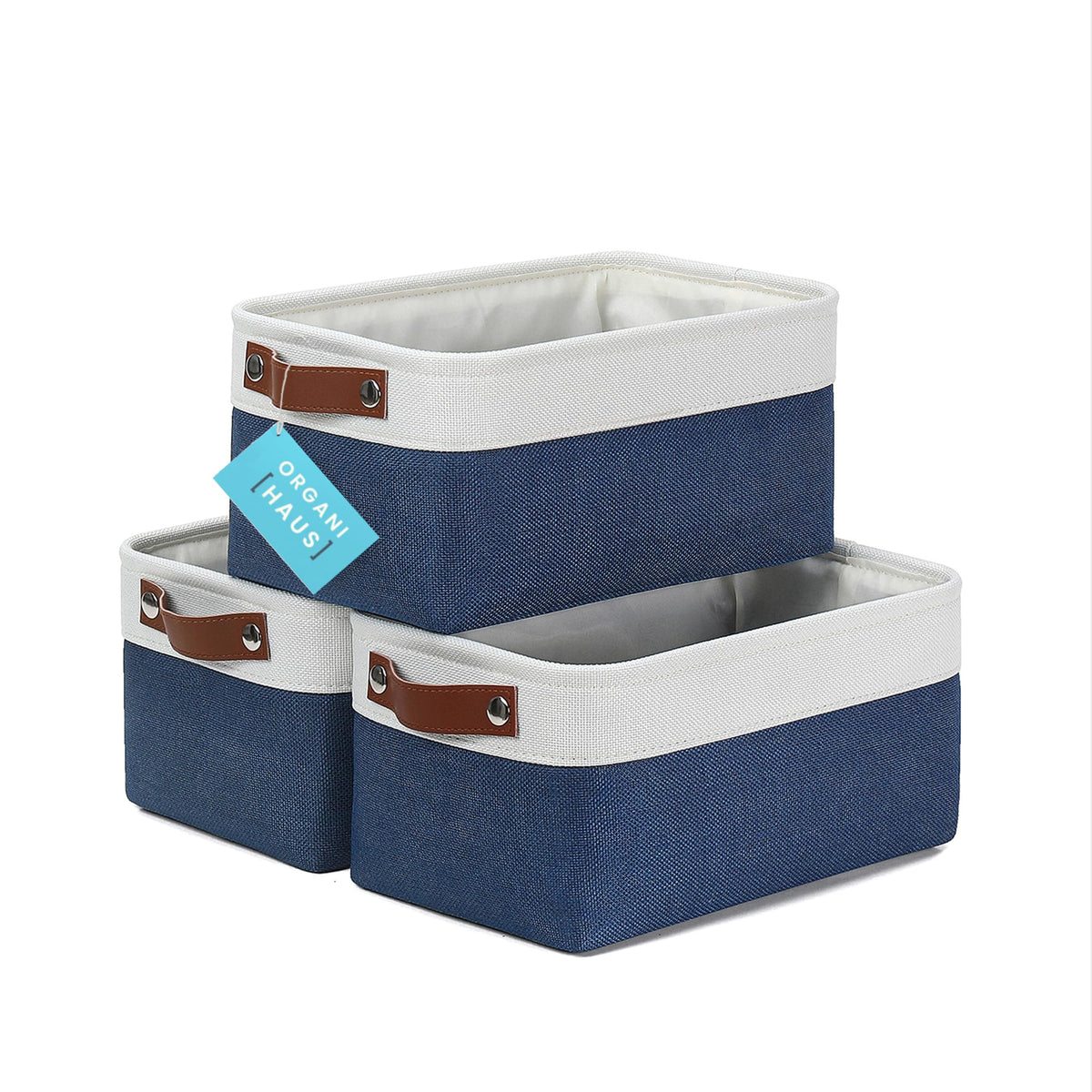 OrganiHaus 16x12.5in Storage Baskets, 3 Pack - Fabric Bins for Shelves