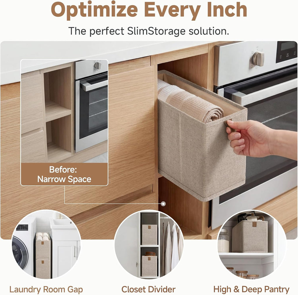 StorageWorks Narrow Closet Baskets, 6¼"Lx14¾Wx8¼H, 4-Pack, Brown&Beige