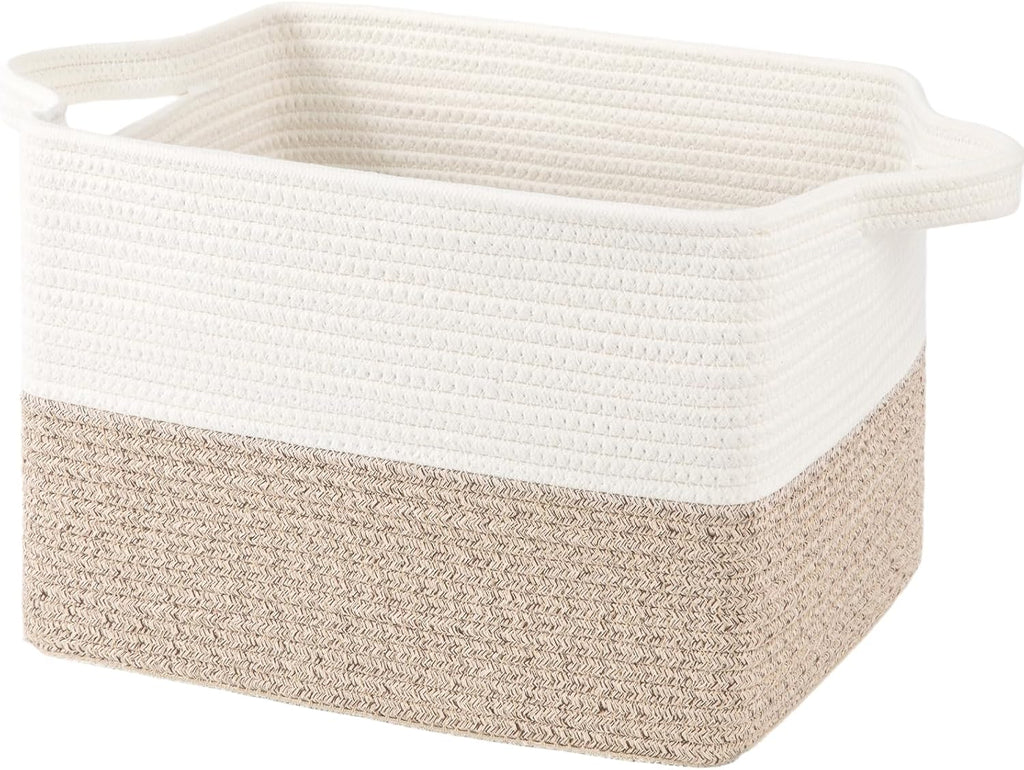 OIAHOMY Woven Storage Basket, Small Baskets for Organizing Brown & White