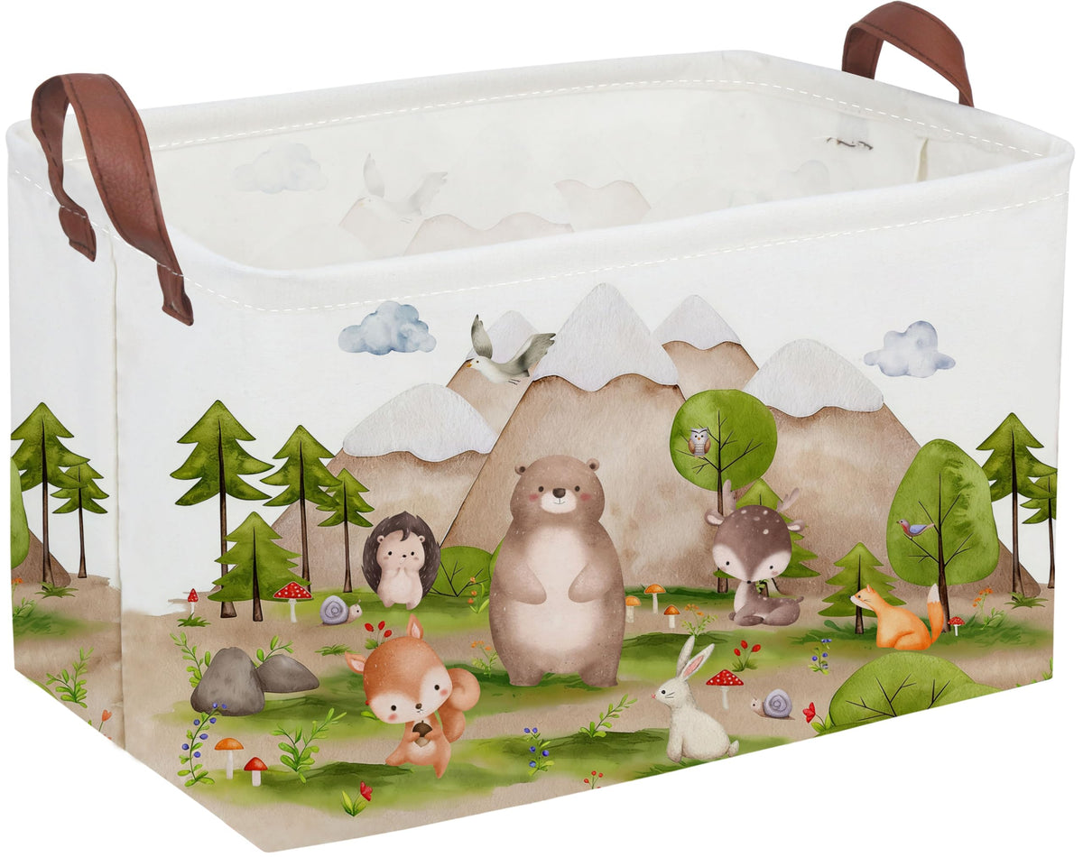 Rectangular Canvas Storage Bins,Waterproof Storage Basket,Collapsible Tree Organizer Bin with Handles for Clothes Storage,Book Bag (Tree)