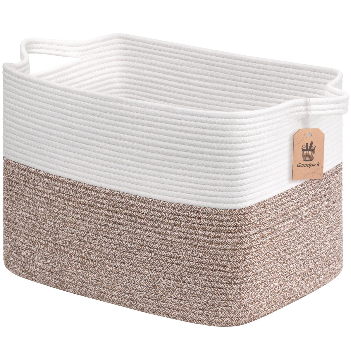 Goodpick Woven Storage Basket for Shelves, 13" x 10" x 9", Black Jute