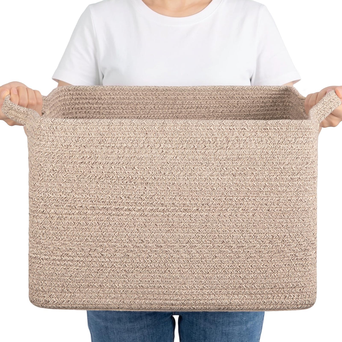 OIAHOMY Woven Storage Basket, Small Baskets for Organizing Brown & White