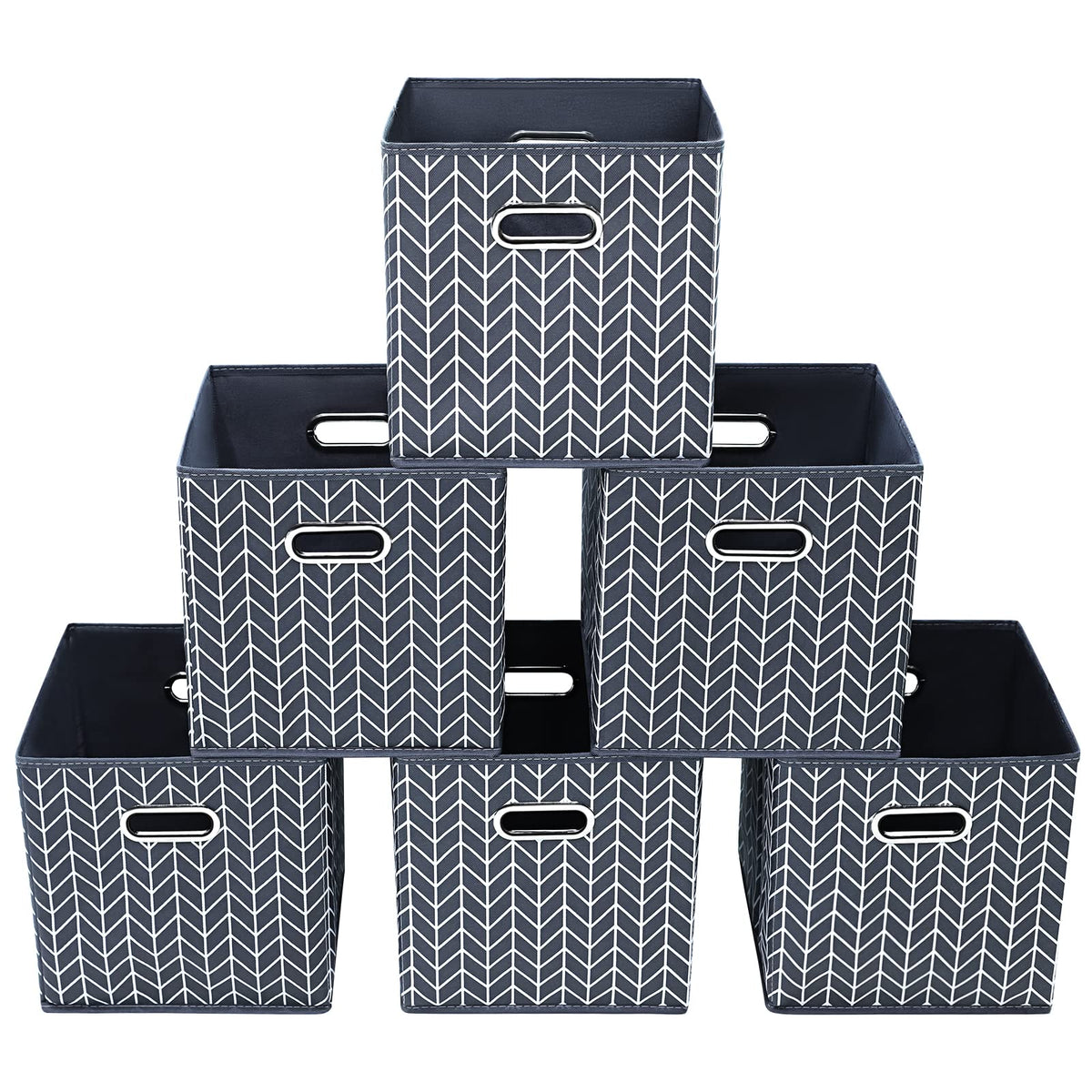 Yunkeeeper storage bins Cubes, Fabric Cube Organizer with Handle, Foldable Cube Bins for Cloth or Accessary Storage, 11x11x11, Set of 3,(Gray)
