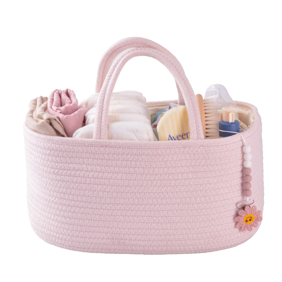 XUANGUO Cotton Rope Baby Diaper Caddy Organizer Basket Light Green