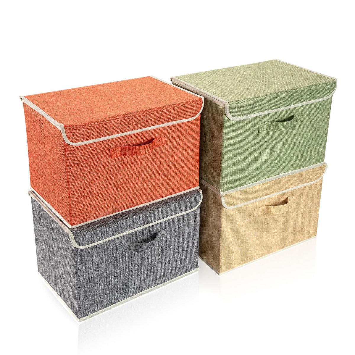 Storage Cube Organizer Bin 10.5" x 10.5" x 11" Large Boxes Fabric Basket with Handles for Organizing Shelves Closet Clothes 4 Color Set A