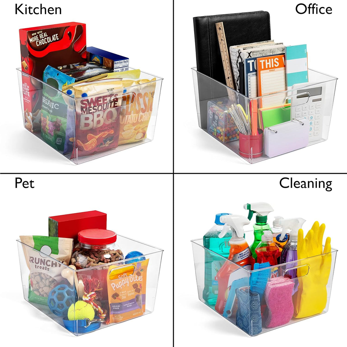 ClearSpace Clear Plastic Storage Bins for Kitchen, Fridge, Pantry, 4 Pack