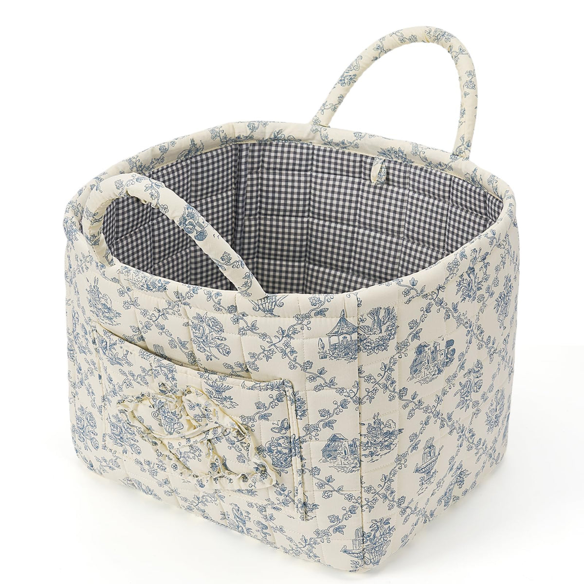 Floral Fabric Storage Basket Car Interior Storage Basket Underwear Sundries Laundry Baskets Supplies Home Organizer Bag (Red plaid)