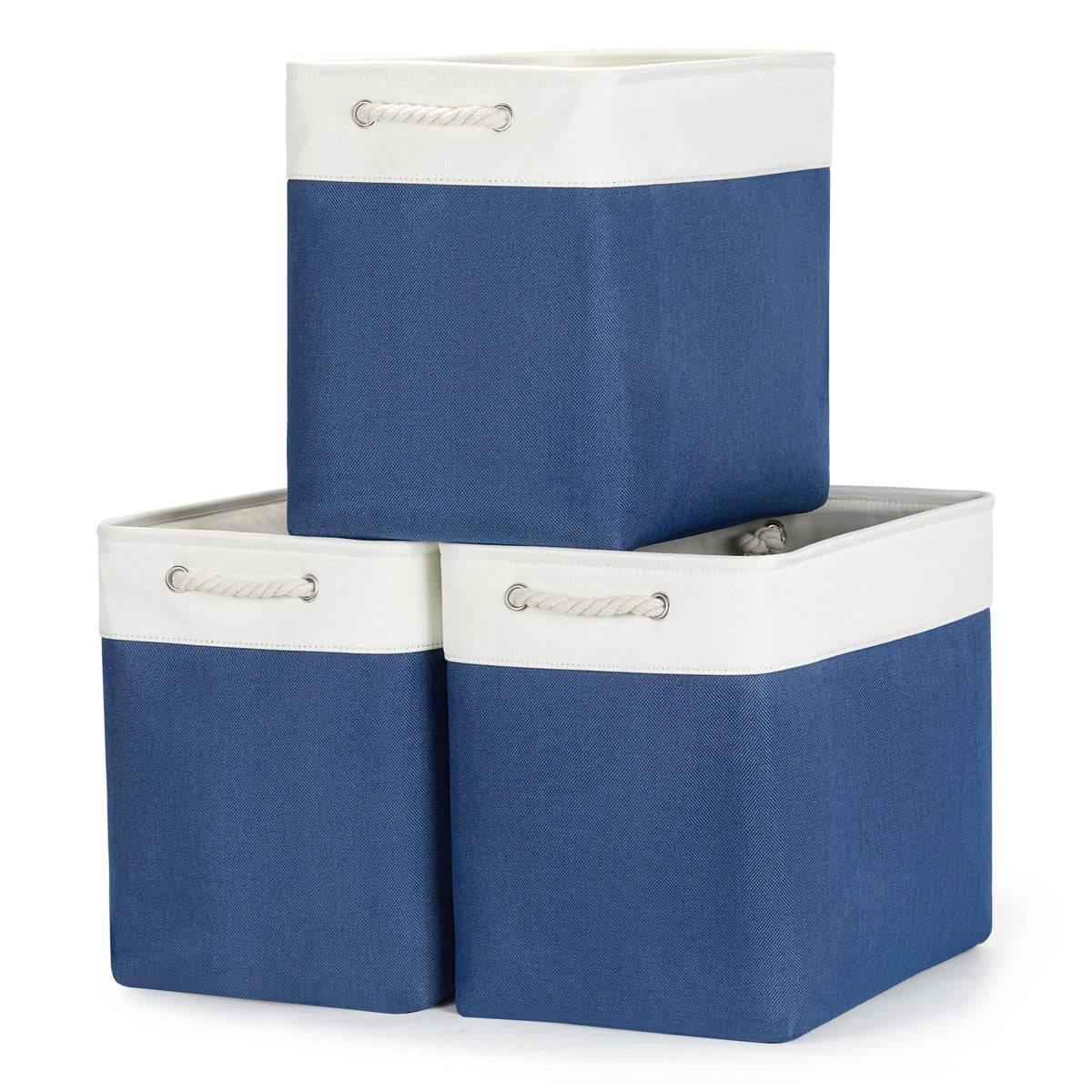 Bidtakay Baskets Set of 3 Storage Baskets for Organizing Large Fabric Storage Bins for Shelves Decorative Canvas Bins Collapsible Empty Baskets for Closet,Nursery,Clothes,Toys,Shoes(White&Grey)