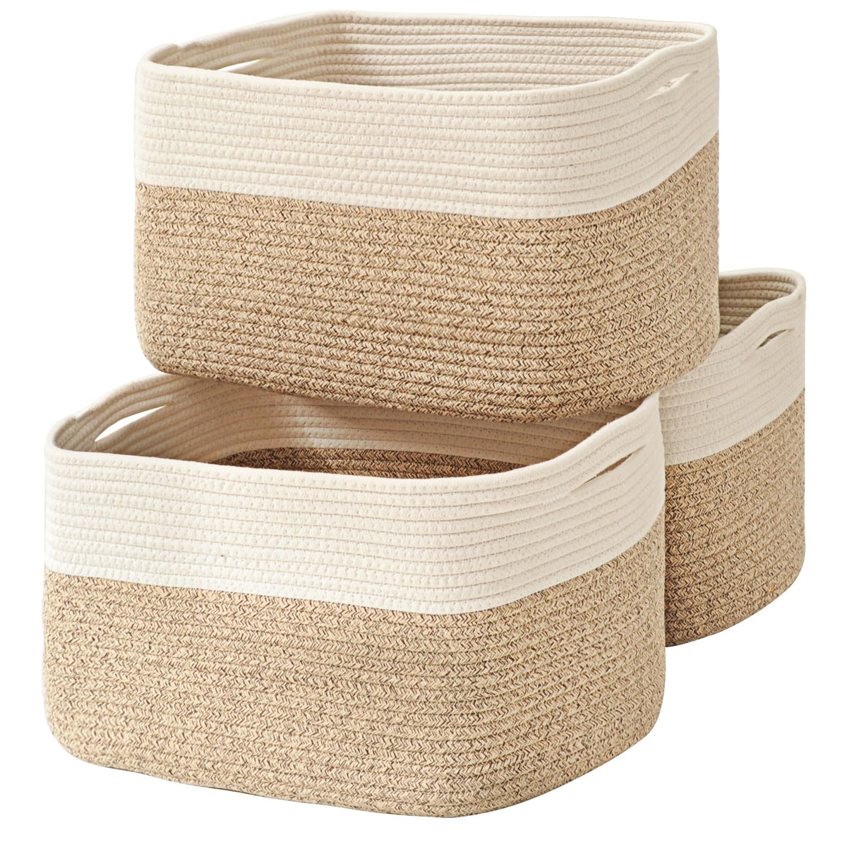 ICERZCZ Storage Baskets for Organizing Shelves 15x11x9.5 Off White 3 Packs